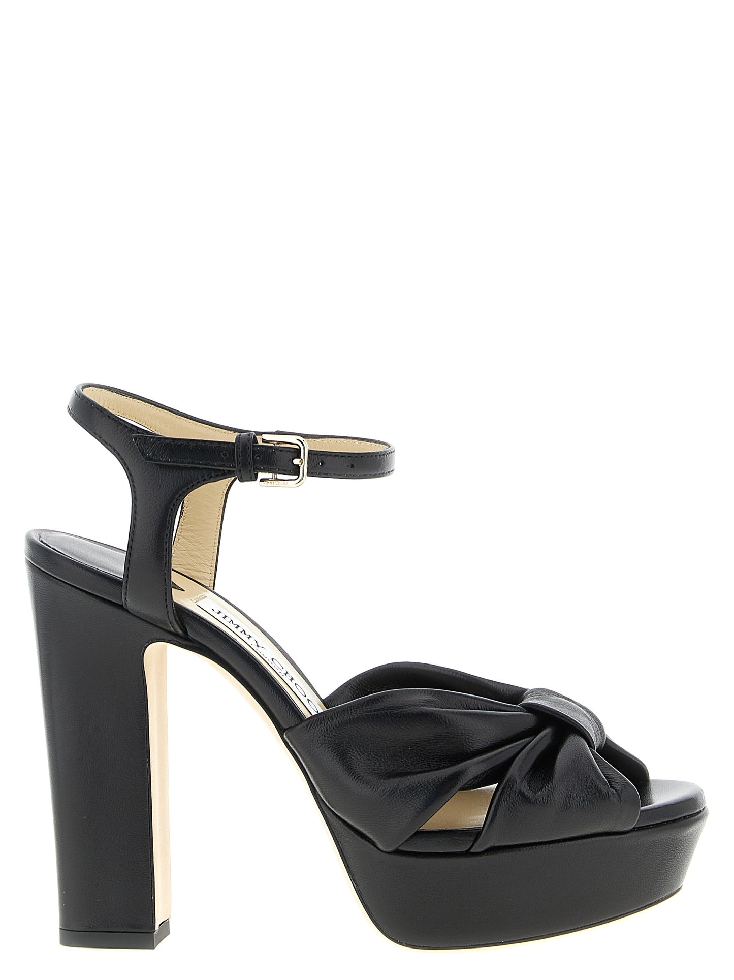 Black Leather Stiletto Heel Sandals