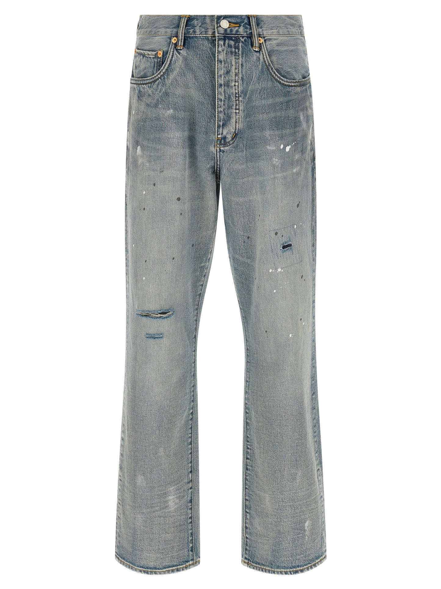 Blue Cotton Straight-Leg Jeans