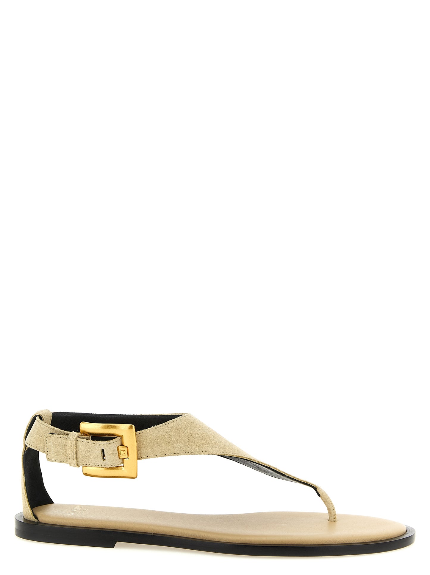 Beige Calfskin Flat Sandals