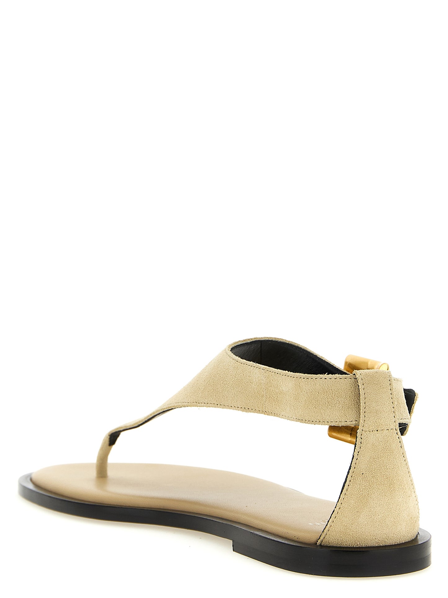 Beige Calfskin Flat Sandals
