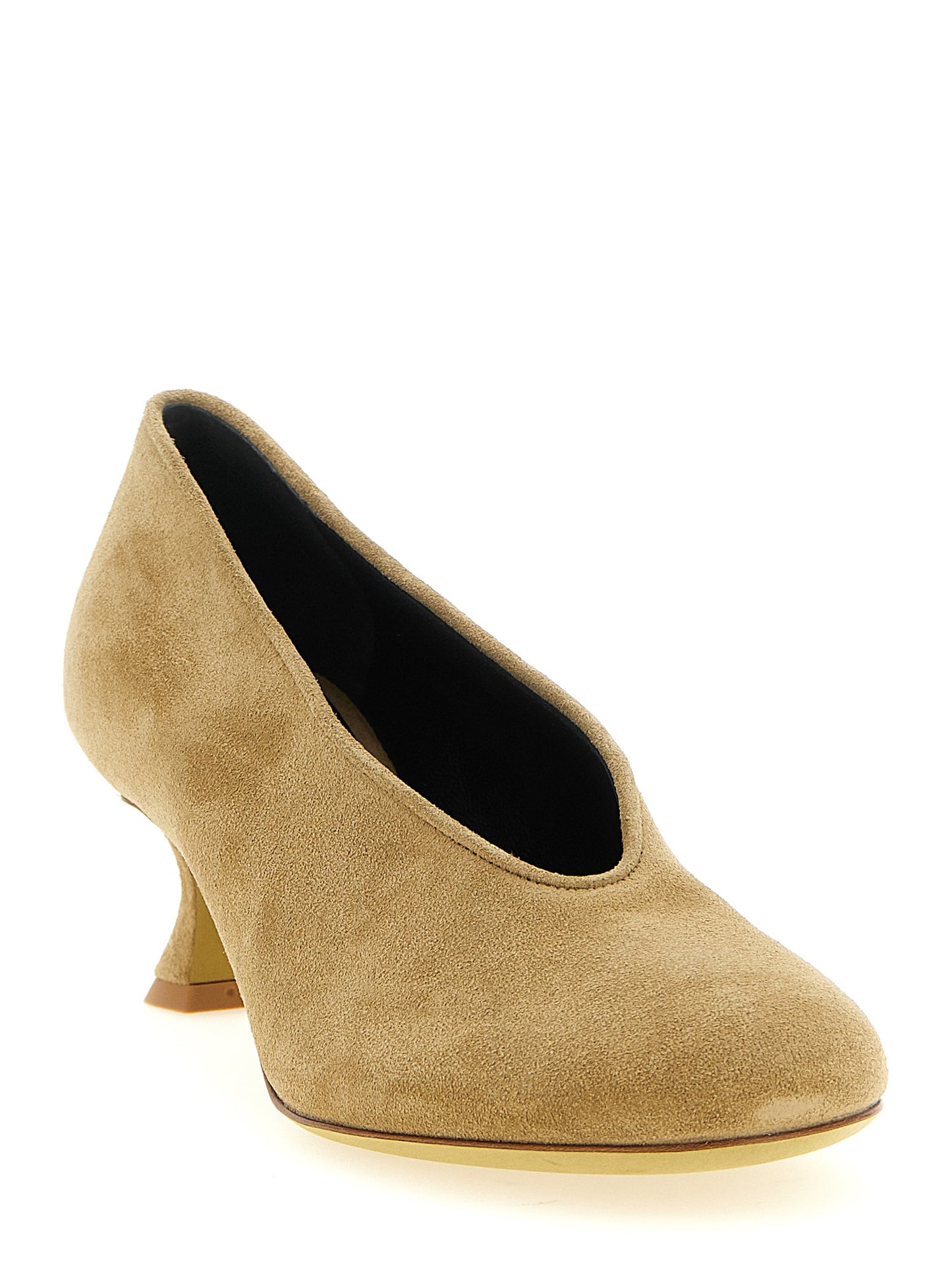 Beige Calfskin Mid Heel Pumps