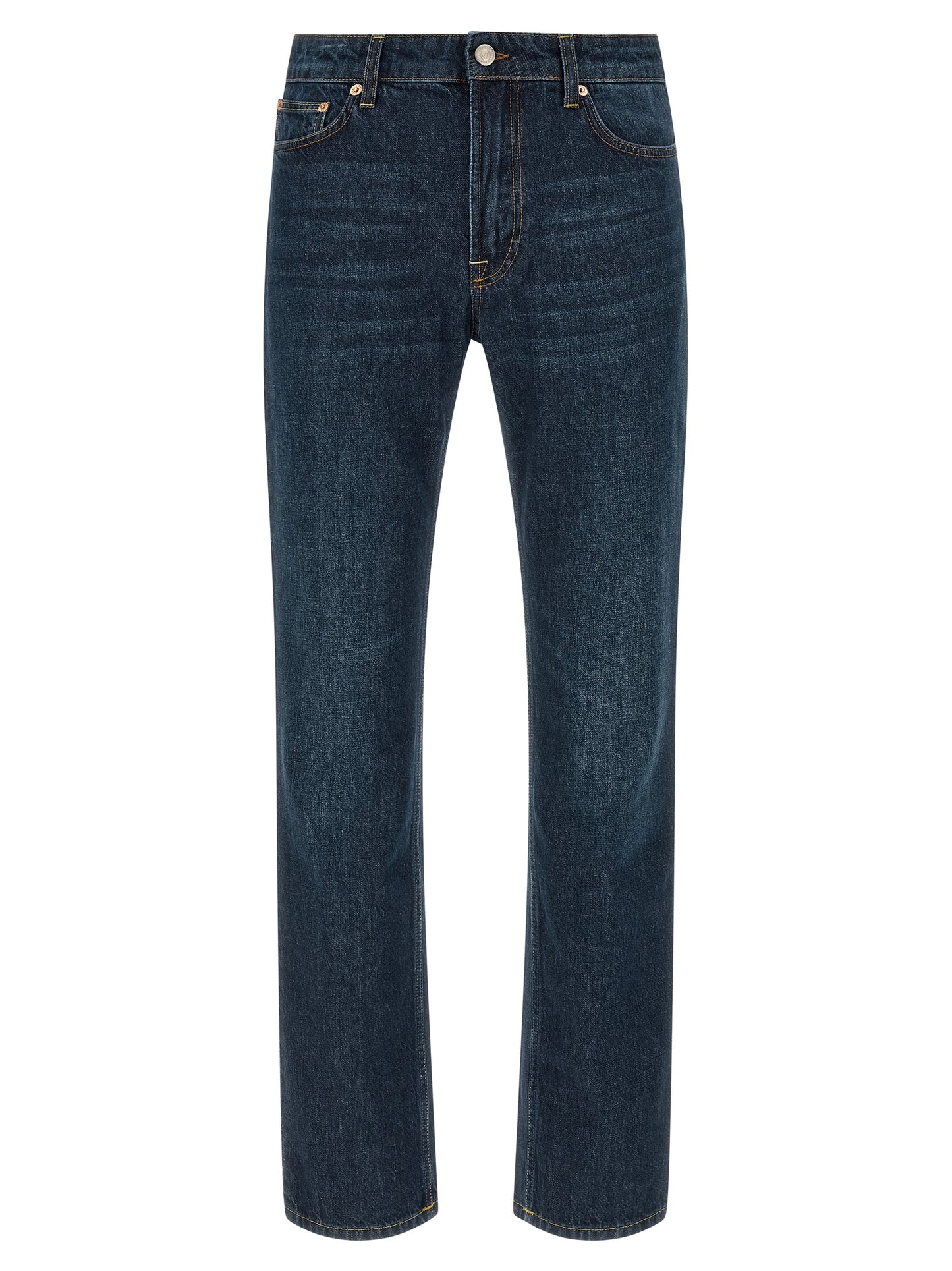 Blue Cotton Straight-Leg Jeans
