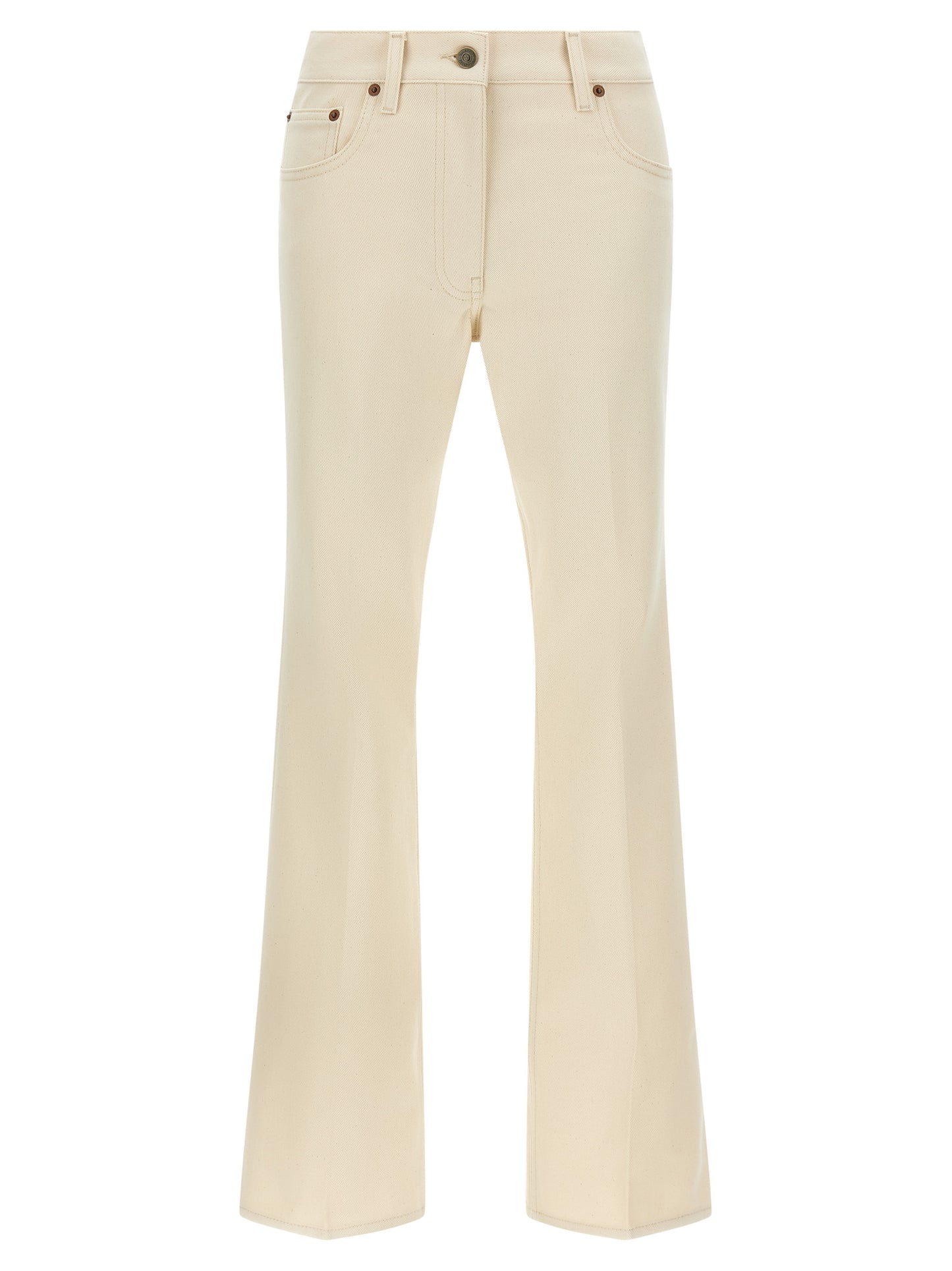 Beige Cotton Flared Jeans