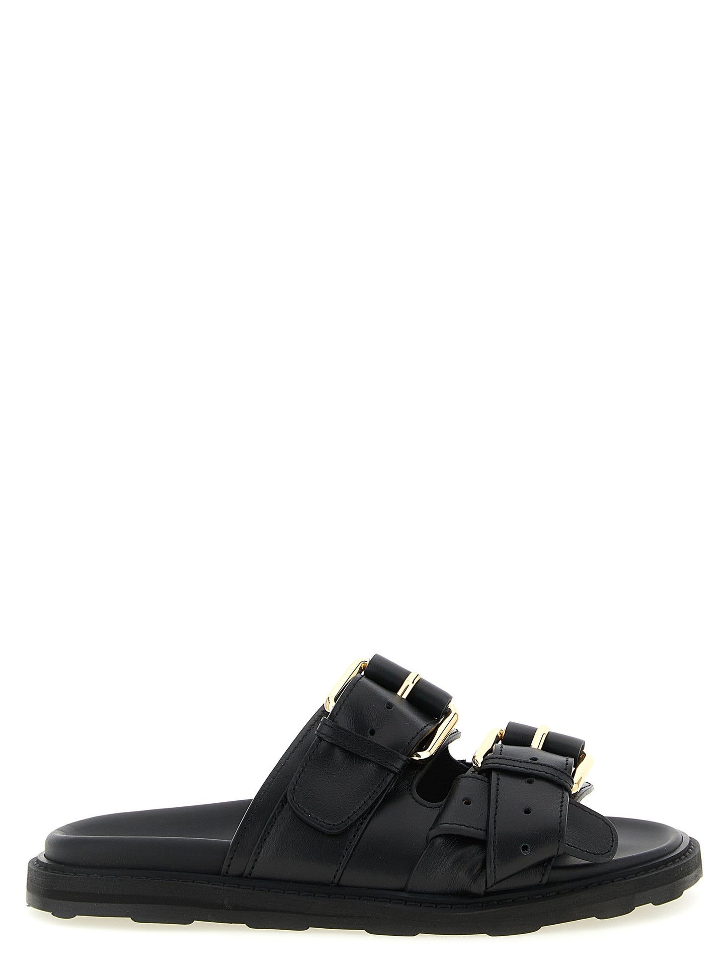 Black Calfskin Slides