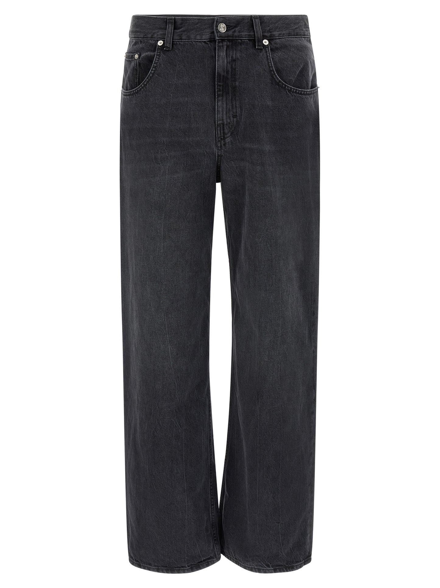 Black Cotton Straight-Leg Jeans