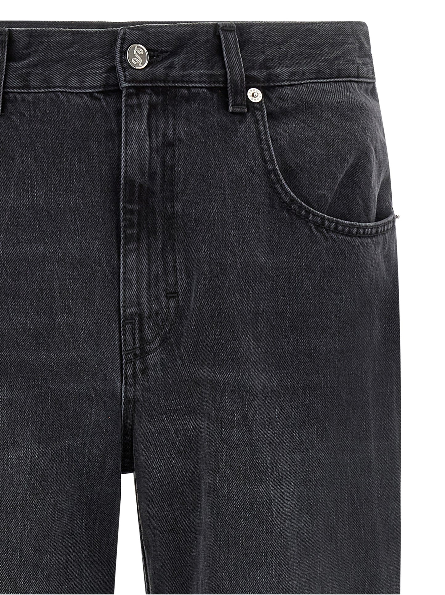 Black Cotton Straight-Leg Jeans