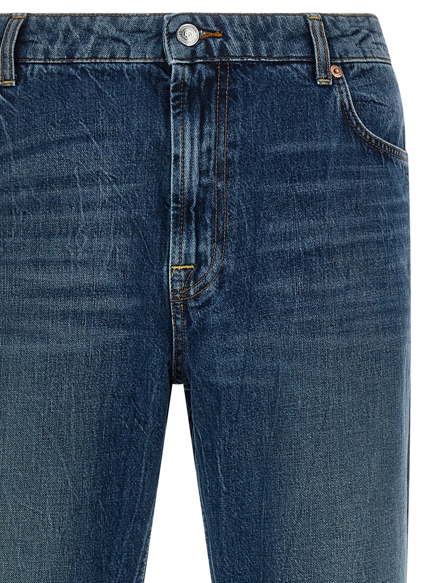 Blue Cotton Straight-Leg Jeans