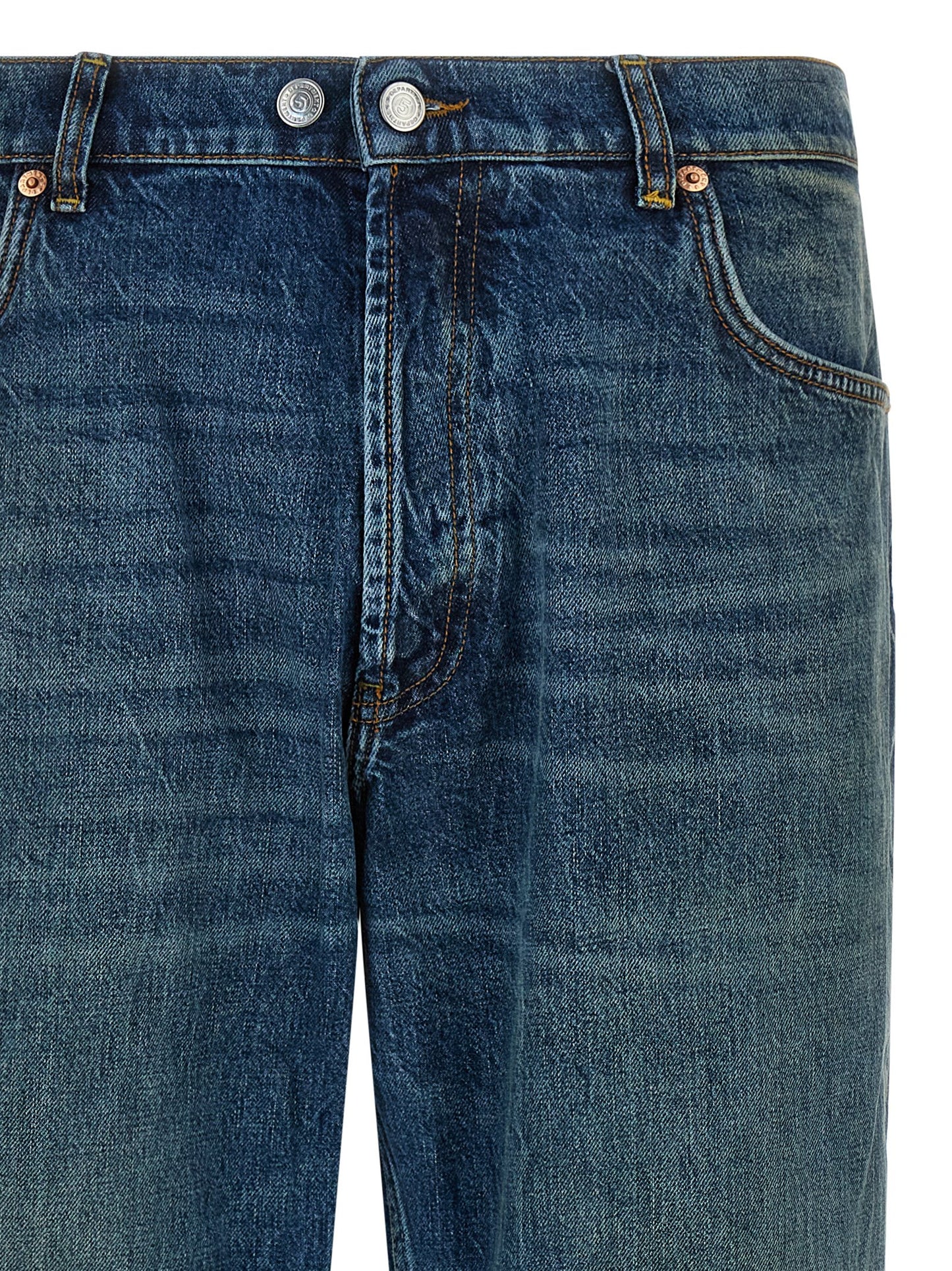 Blue Cotton Straight-Leg Jeans