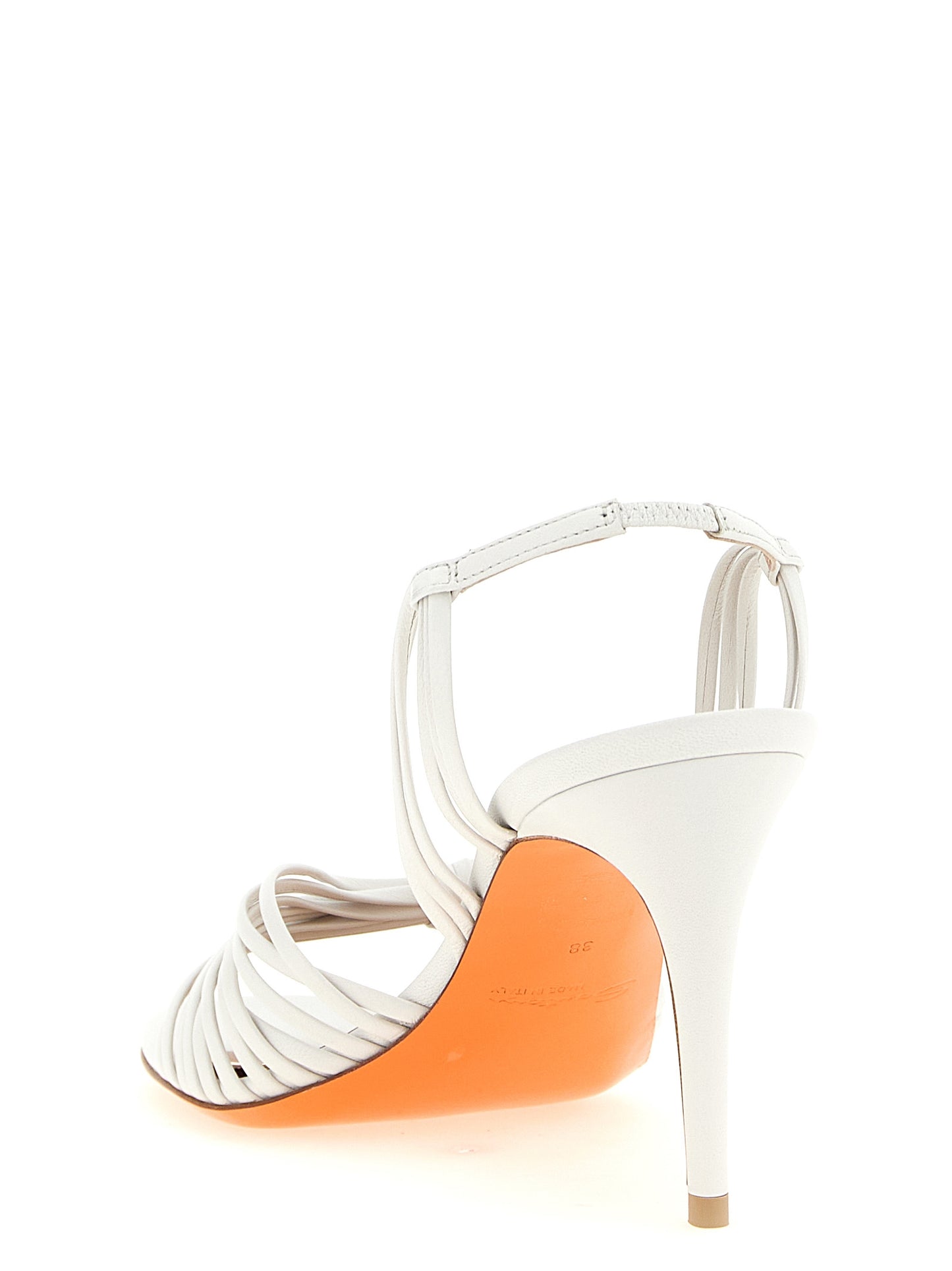 White Lamb Leather Stiletto Heel Sandals