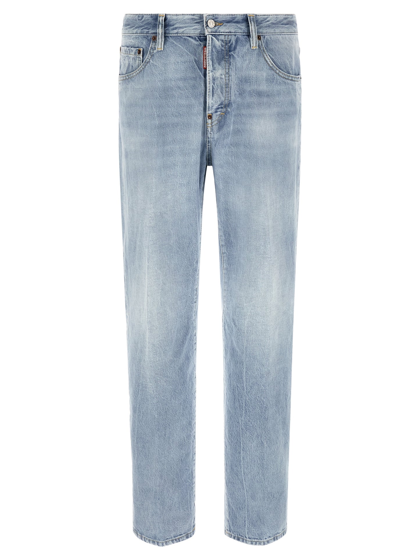 Blue Cotton Straight-Leg Jeans