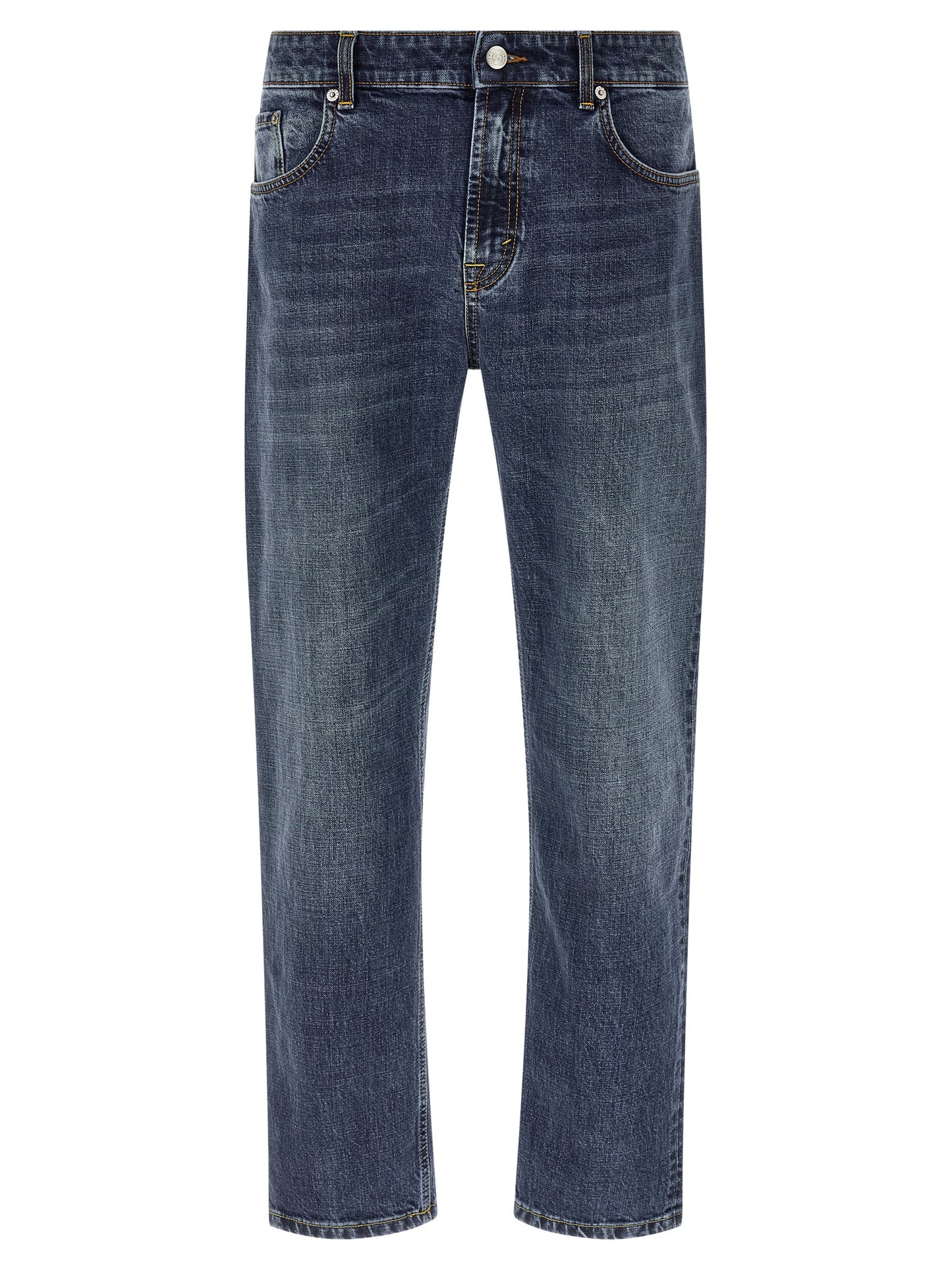 Blue Cotton Straight-Leg Jeans