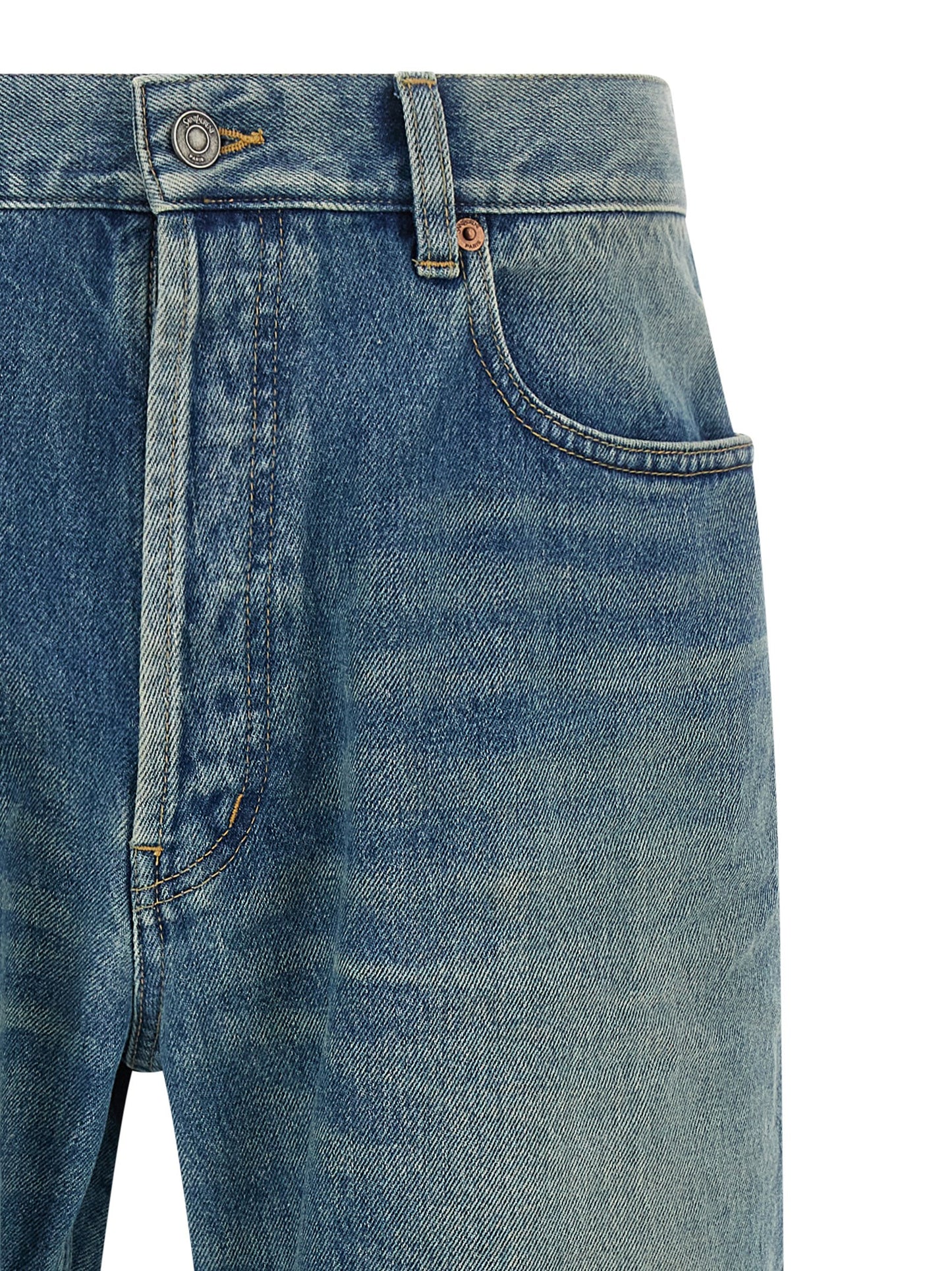 Blue Cotton Straight-Leg Jeans