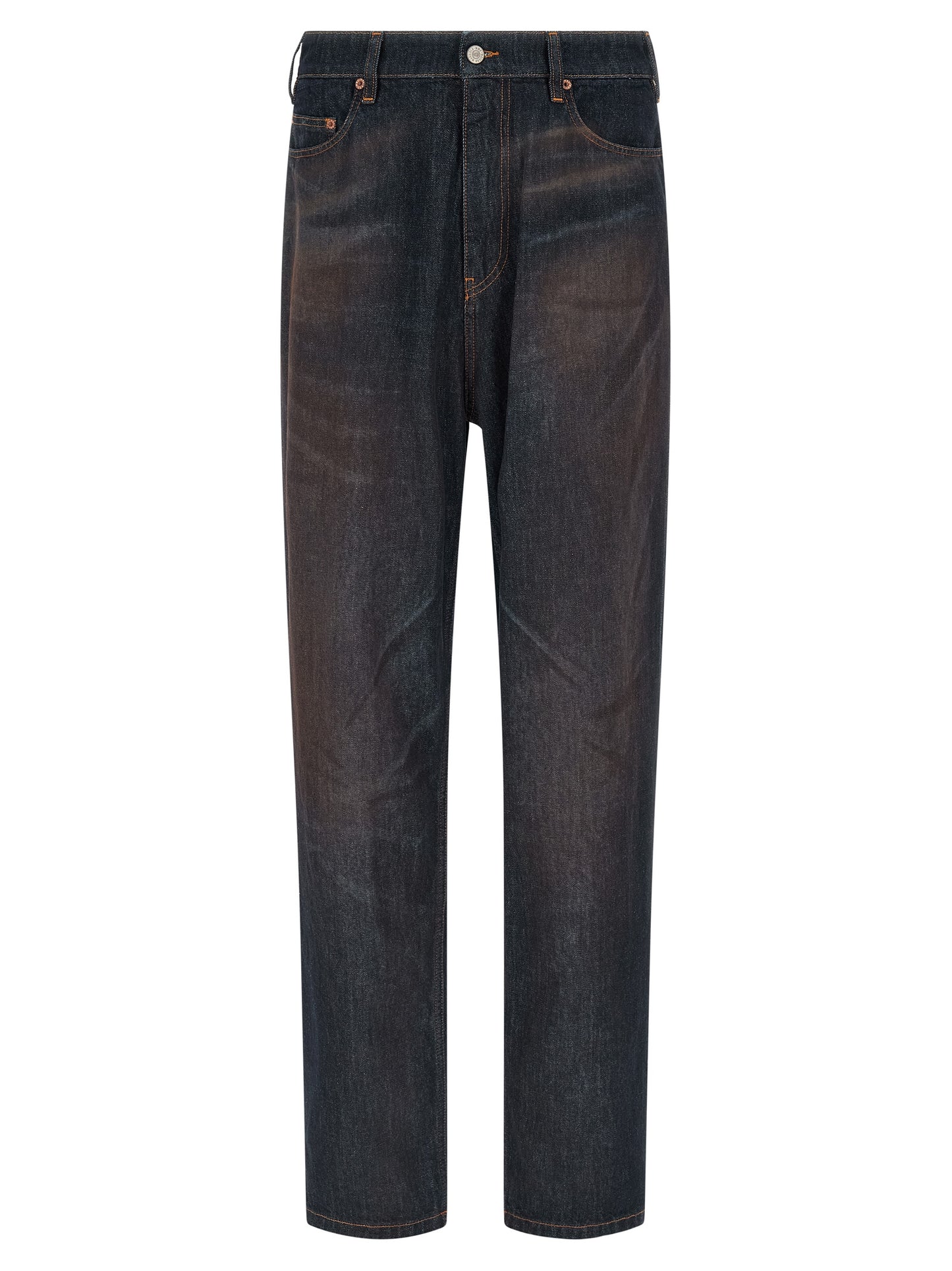 Blue Cotton Straight-Leg Jeans