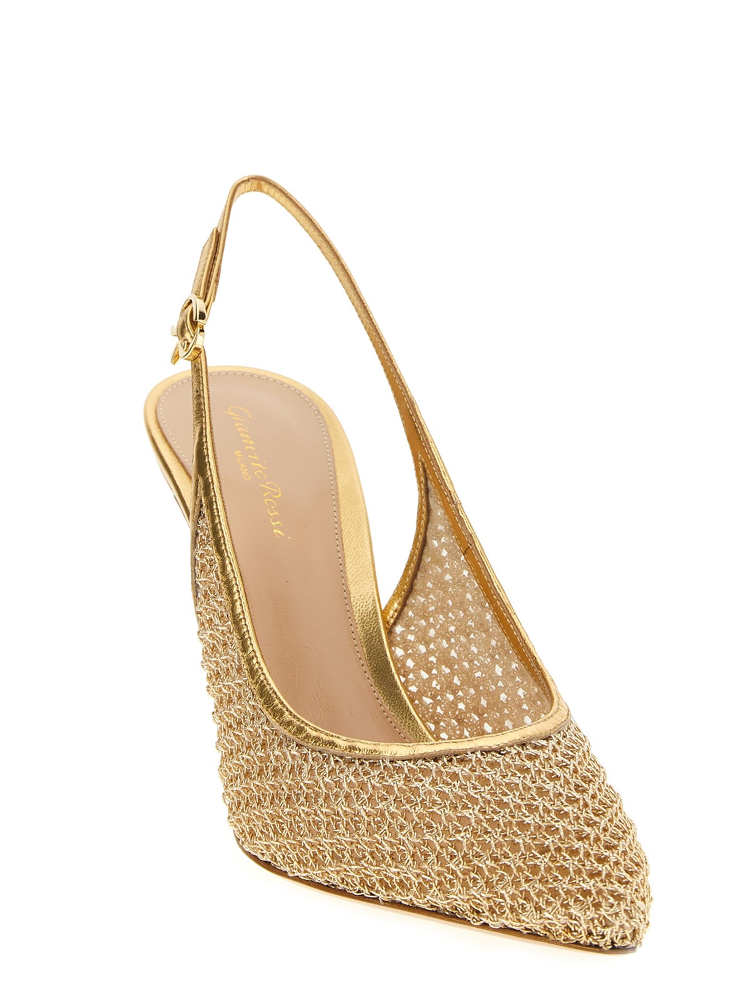 Gold Fabric High Heel Pumps