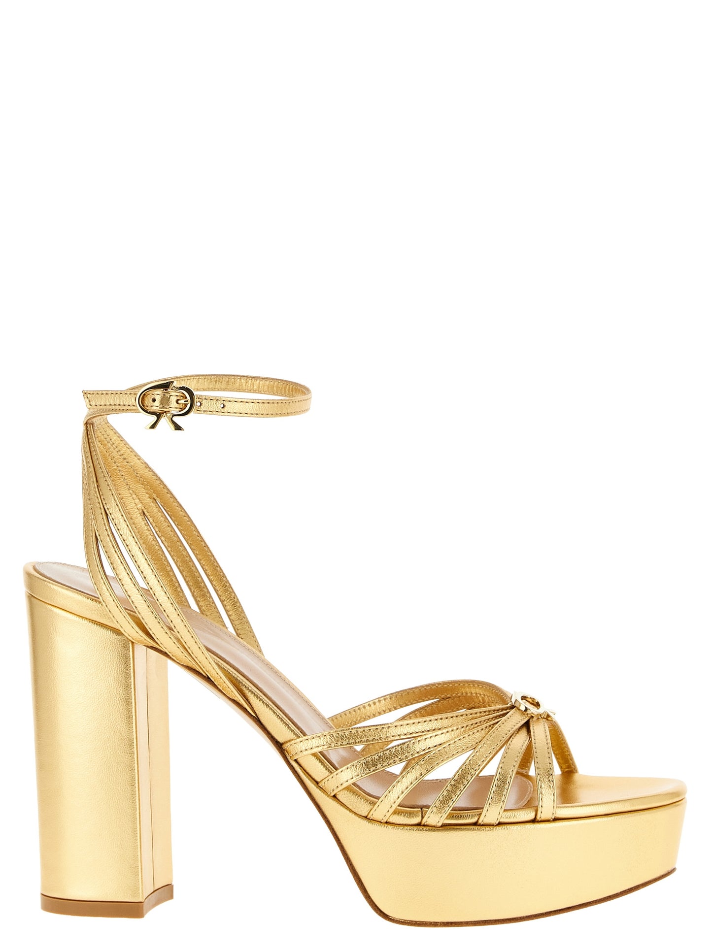 Gold Lamb Leather Stiletto Heel Sandals