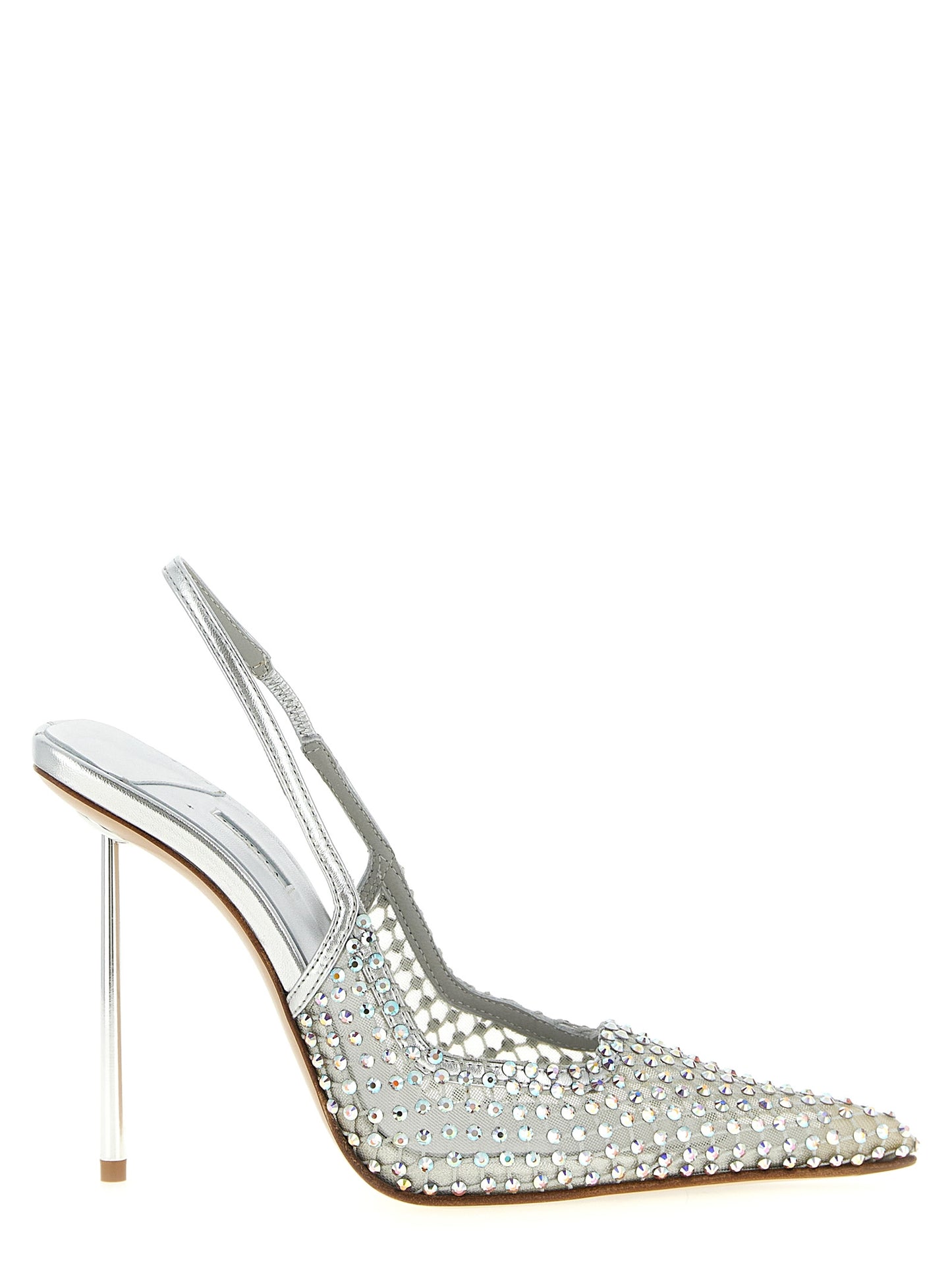Silver Polyester High Heel Pumps