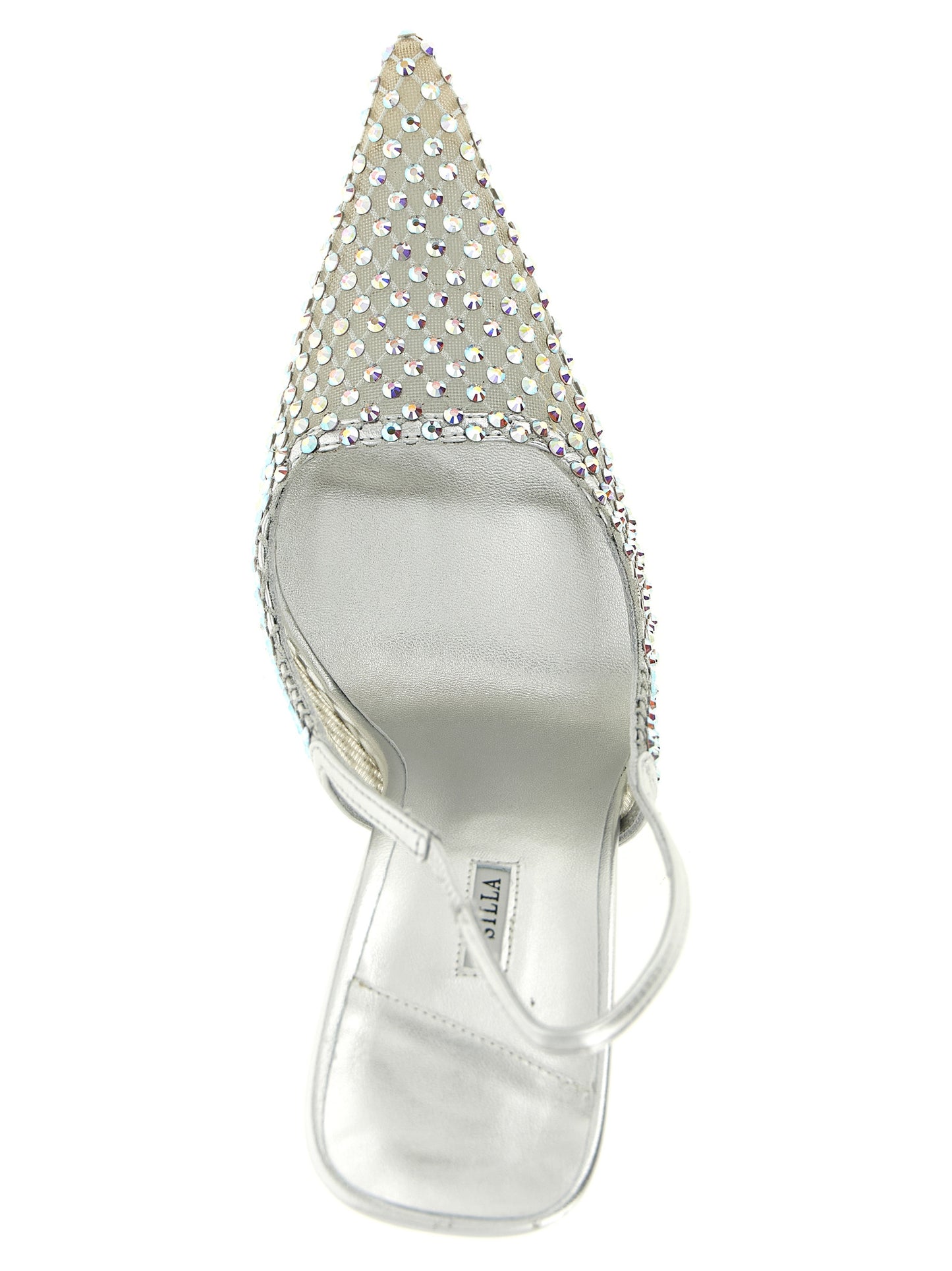 Silver Polyester High Heel Pumps