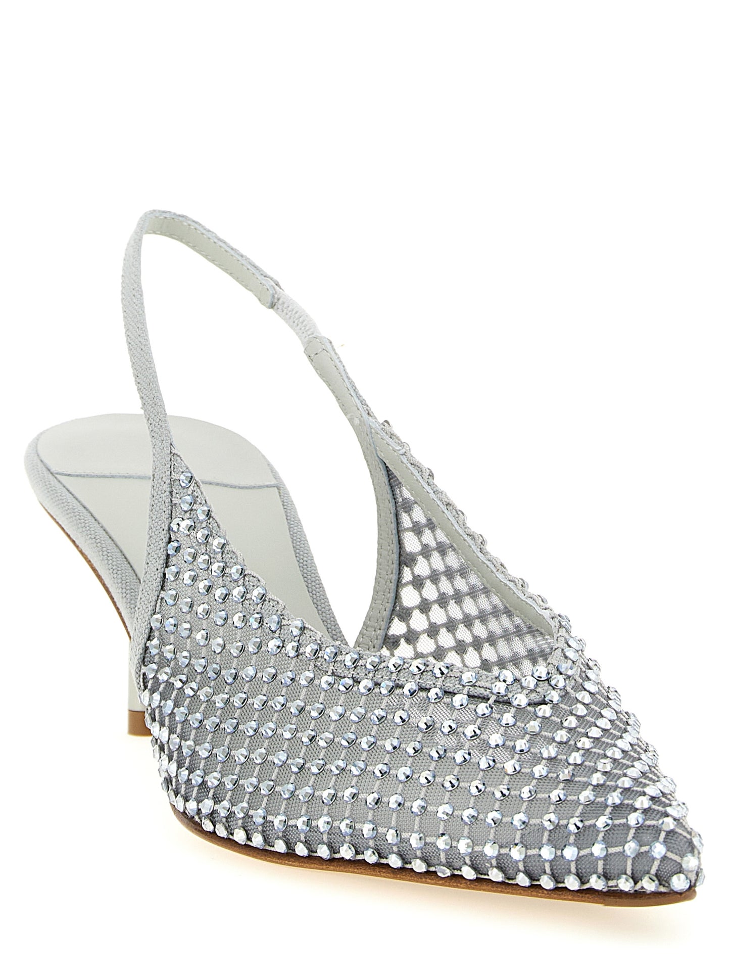 Gray Polyester Mid Heel Pumps