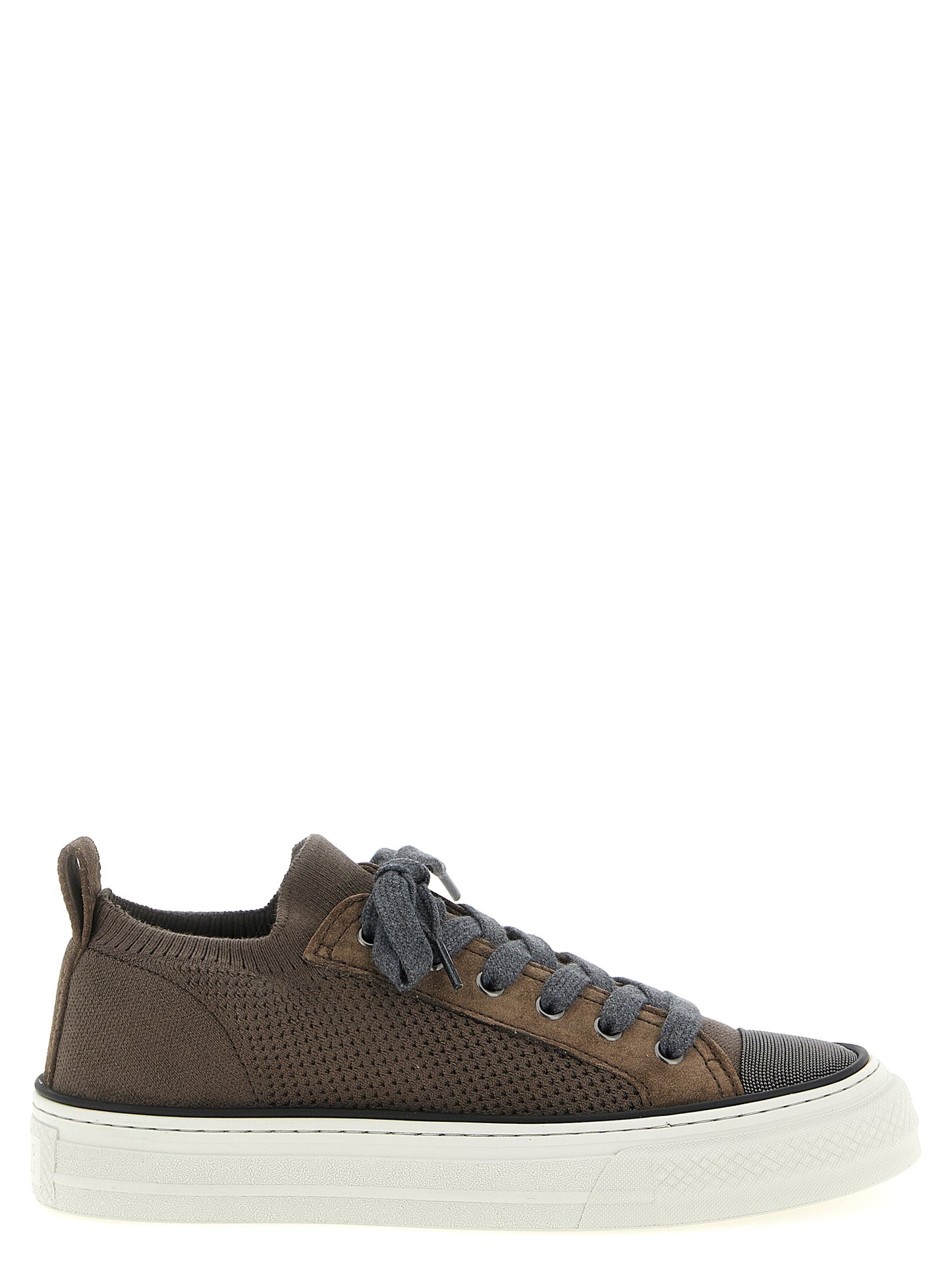 Brown Cotton Low Top Sneakers