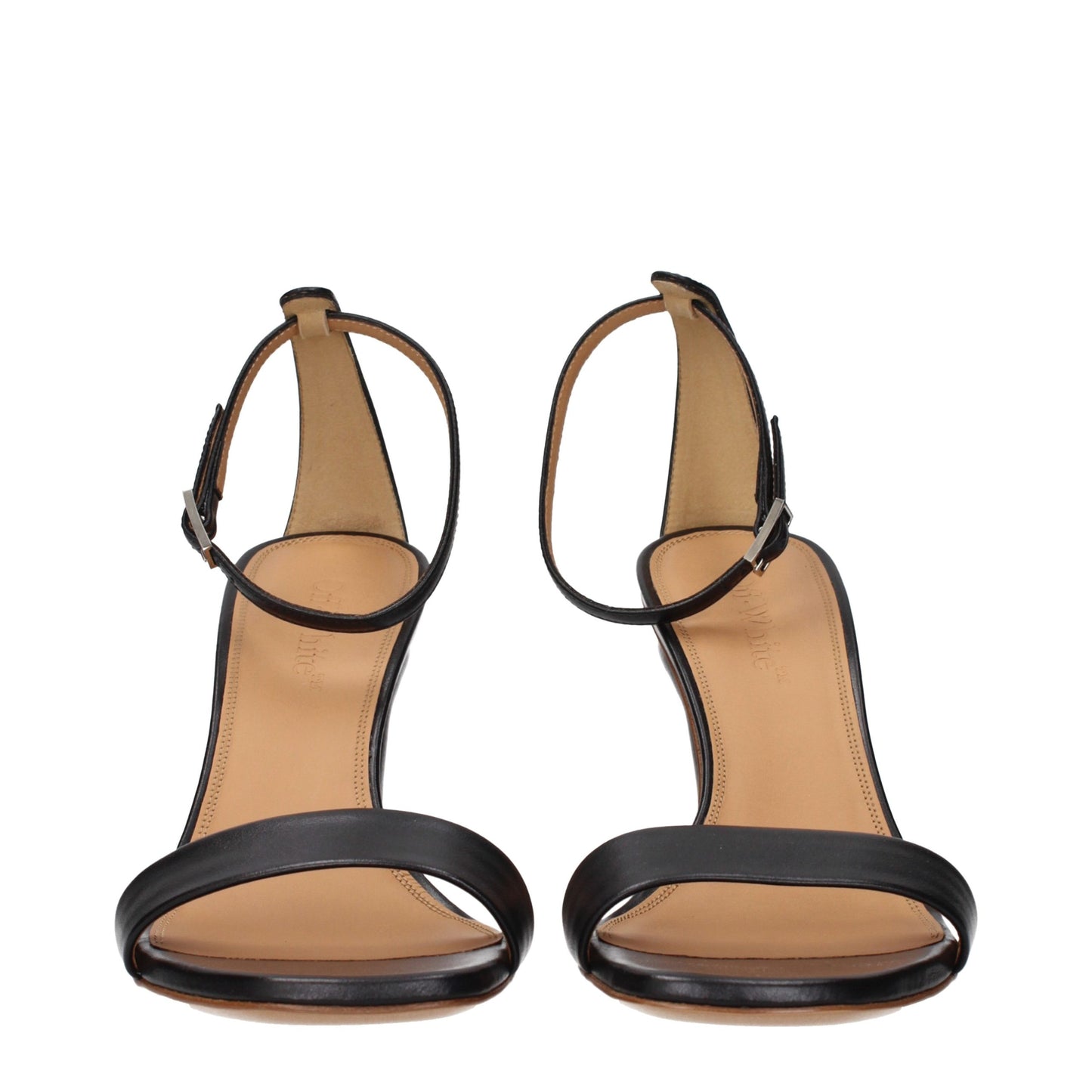 Black Leather Stiletto Heel Sandals