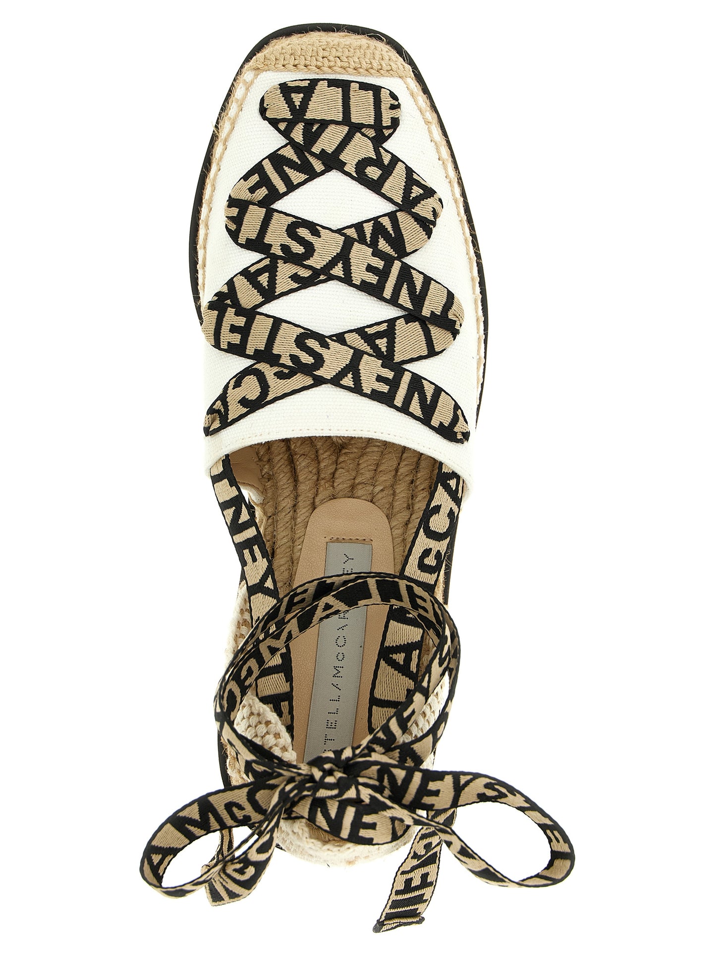 Beige Cotton Wedge Sandals