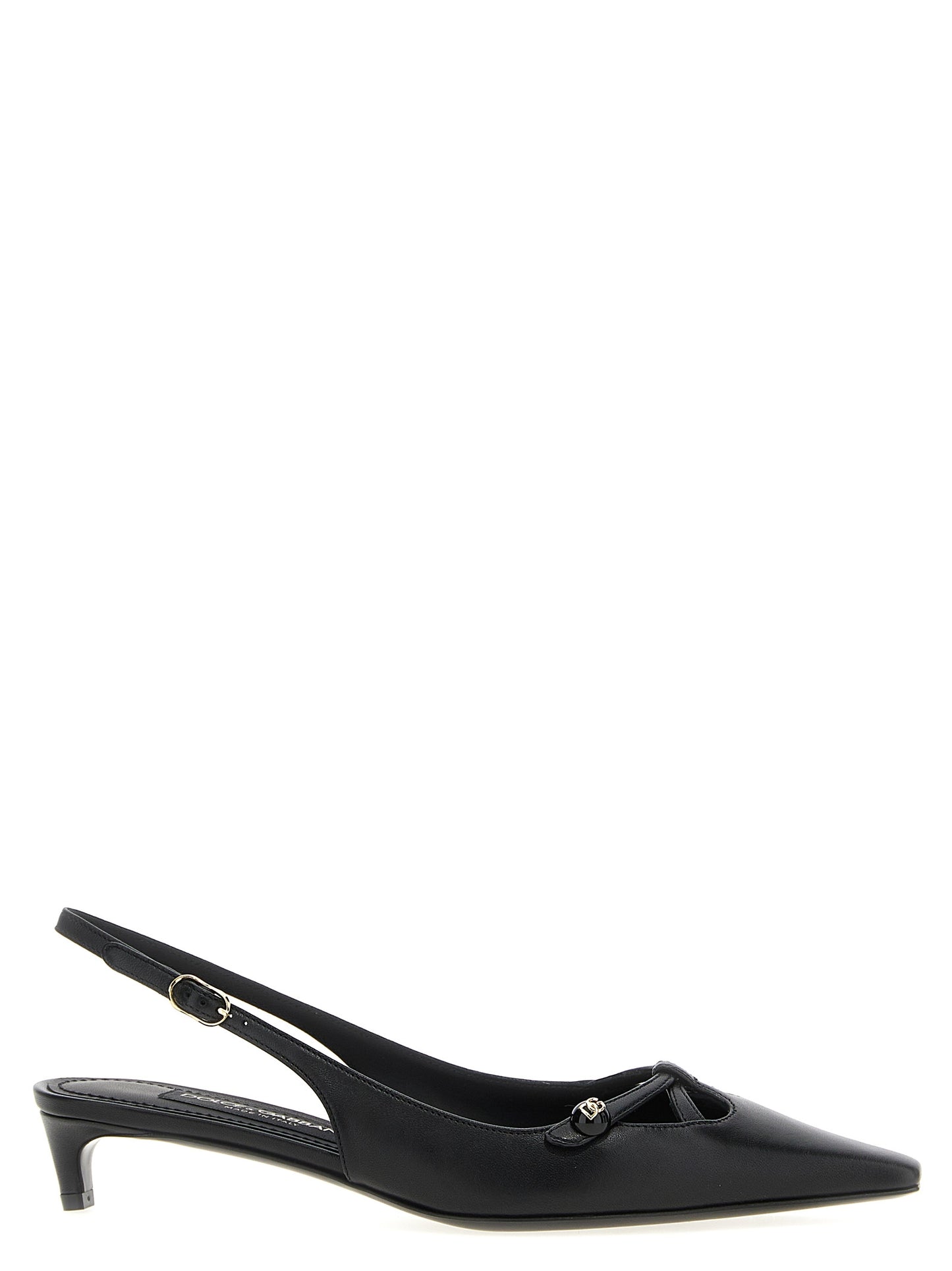 Black Lamb Leather Mid Heel Pumps