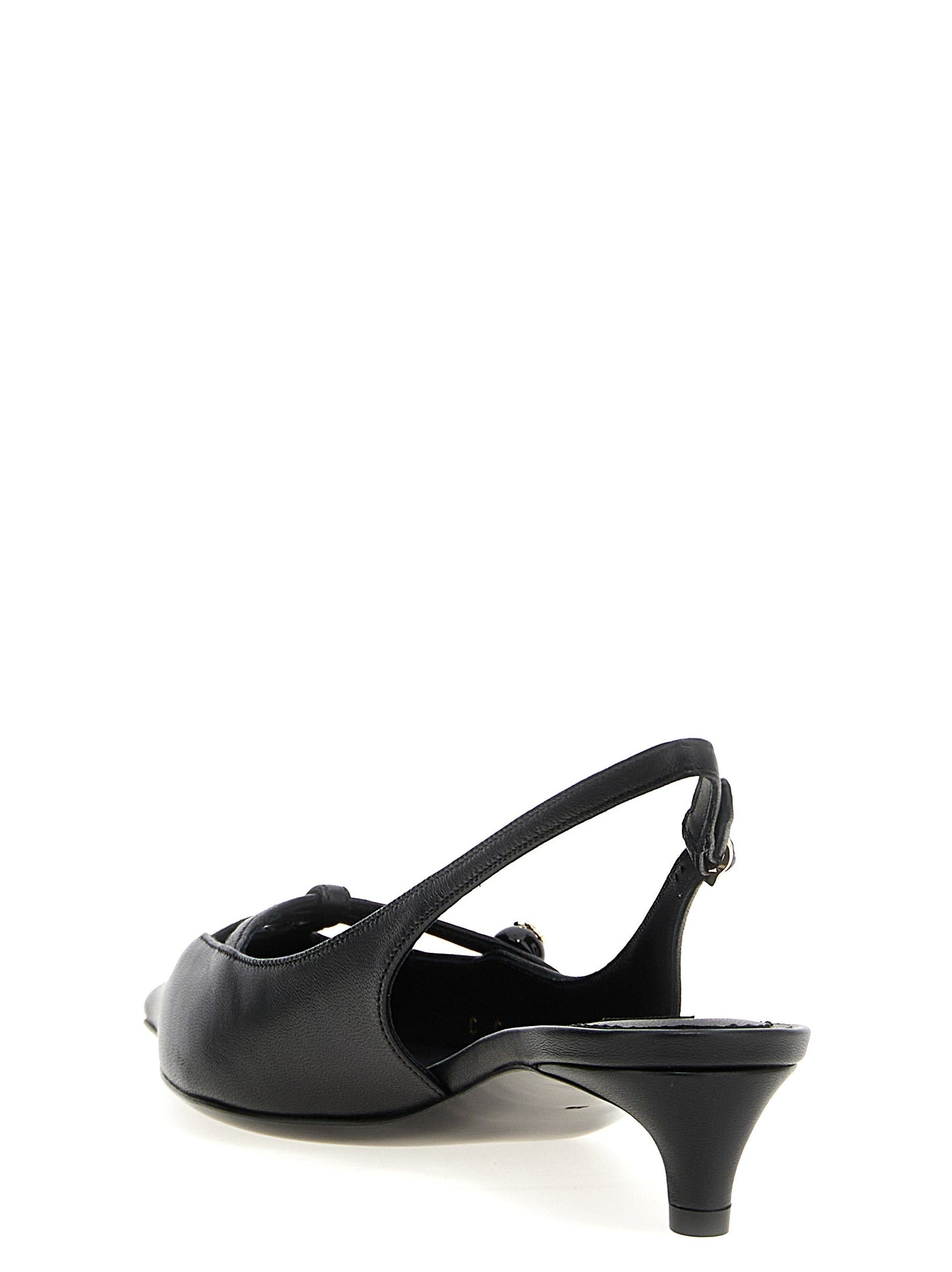 Black Lamb Leather Mid Heel Pumps