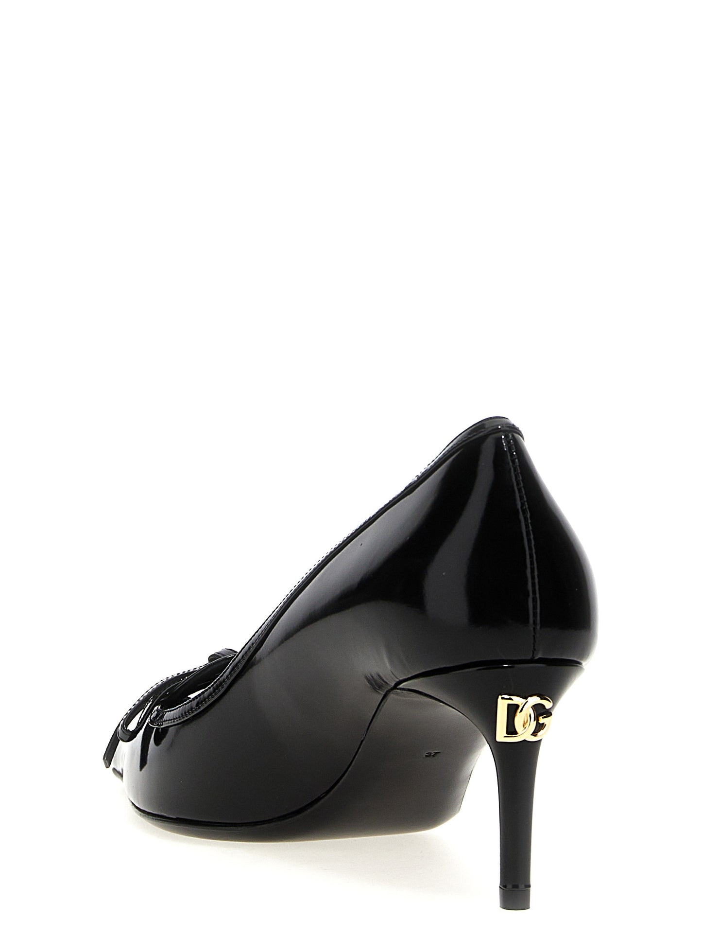 Black Calfskin Mid Heel Pumps