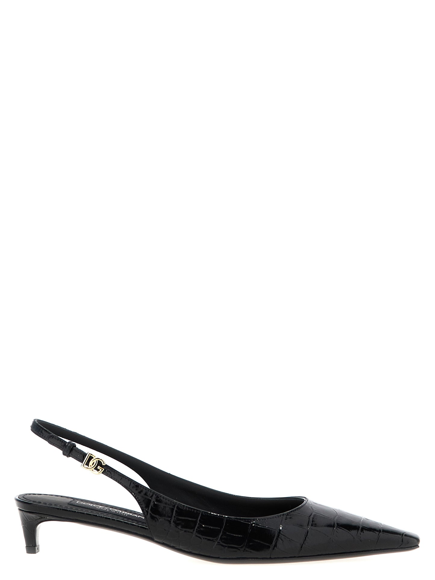 Black Calfskin Mid Heel Pumps