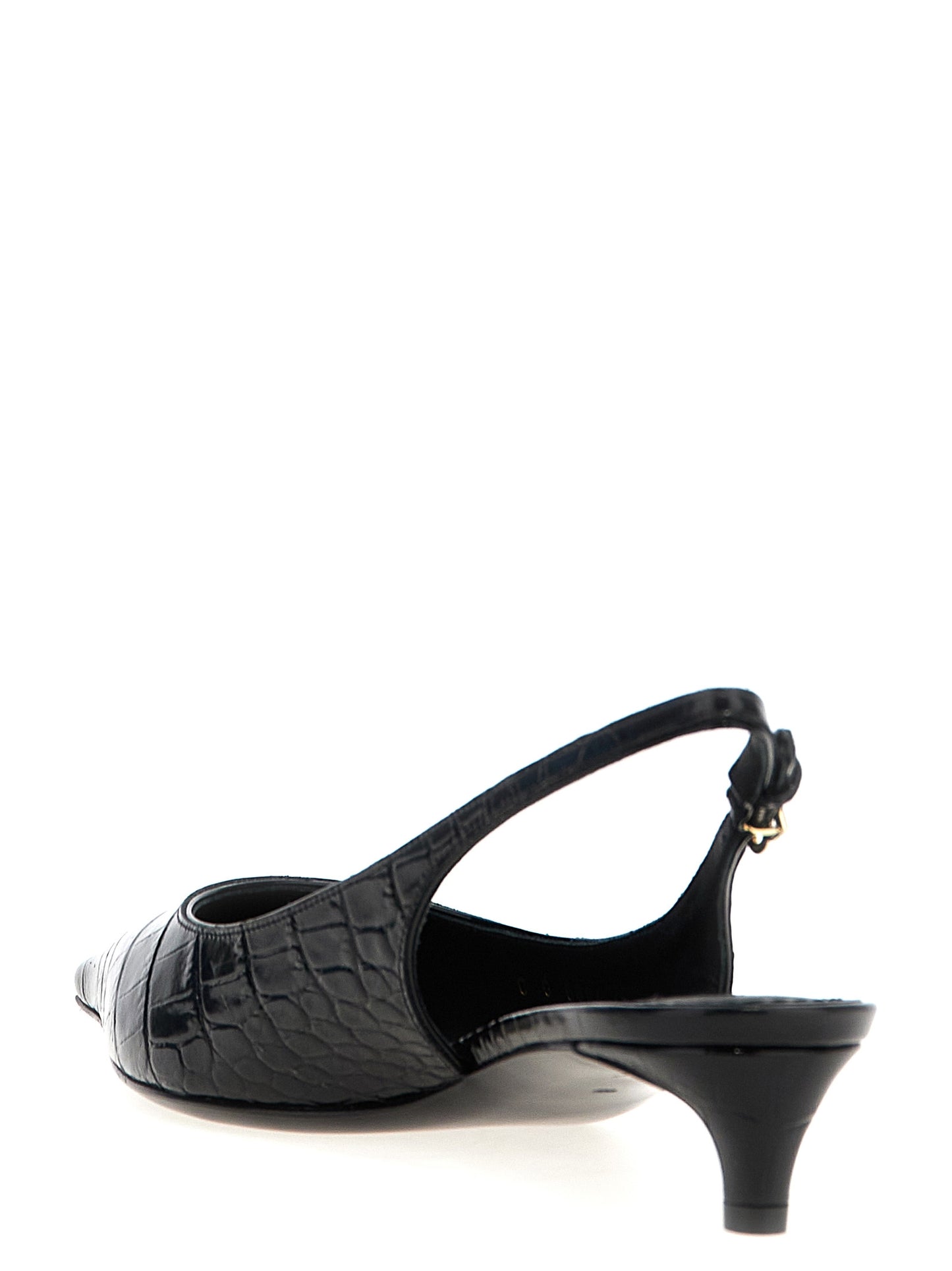Black Calfskin Mid Heel Pumps