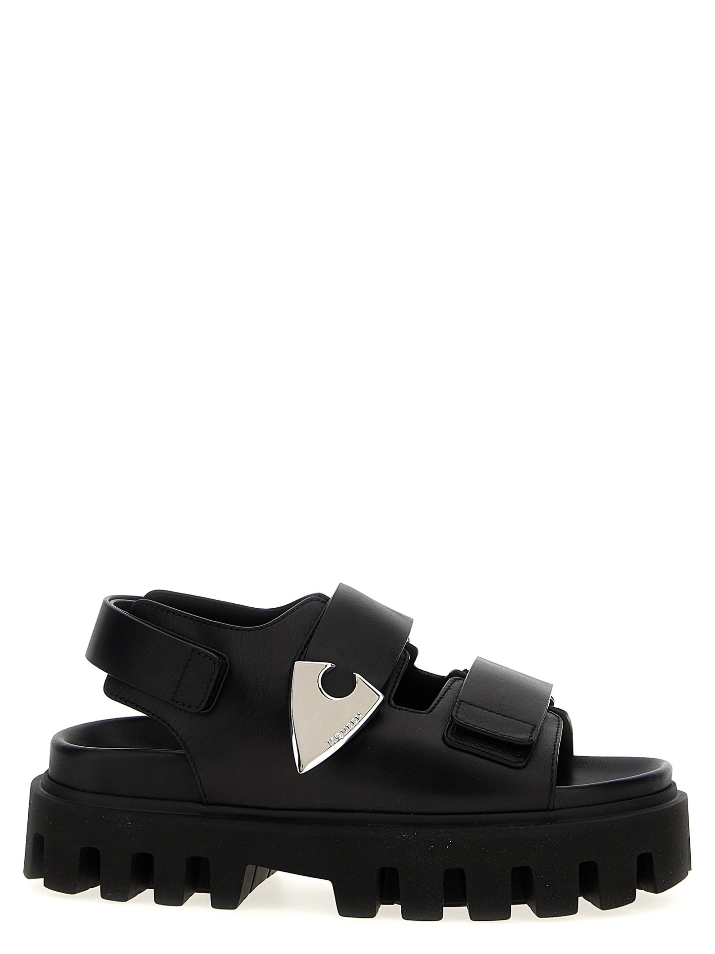Black Calf Leather Bos Taurus Flat Sandals