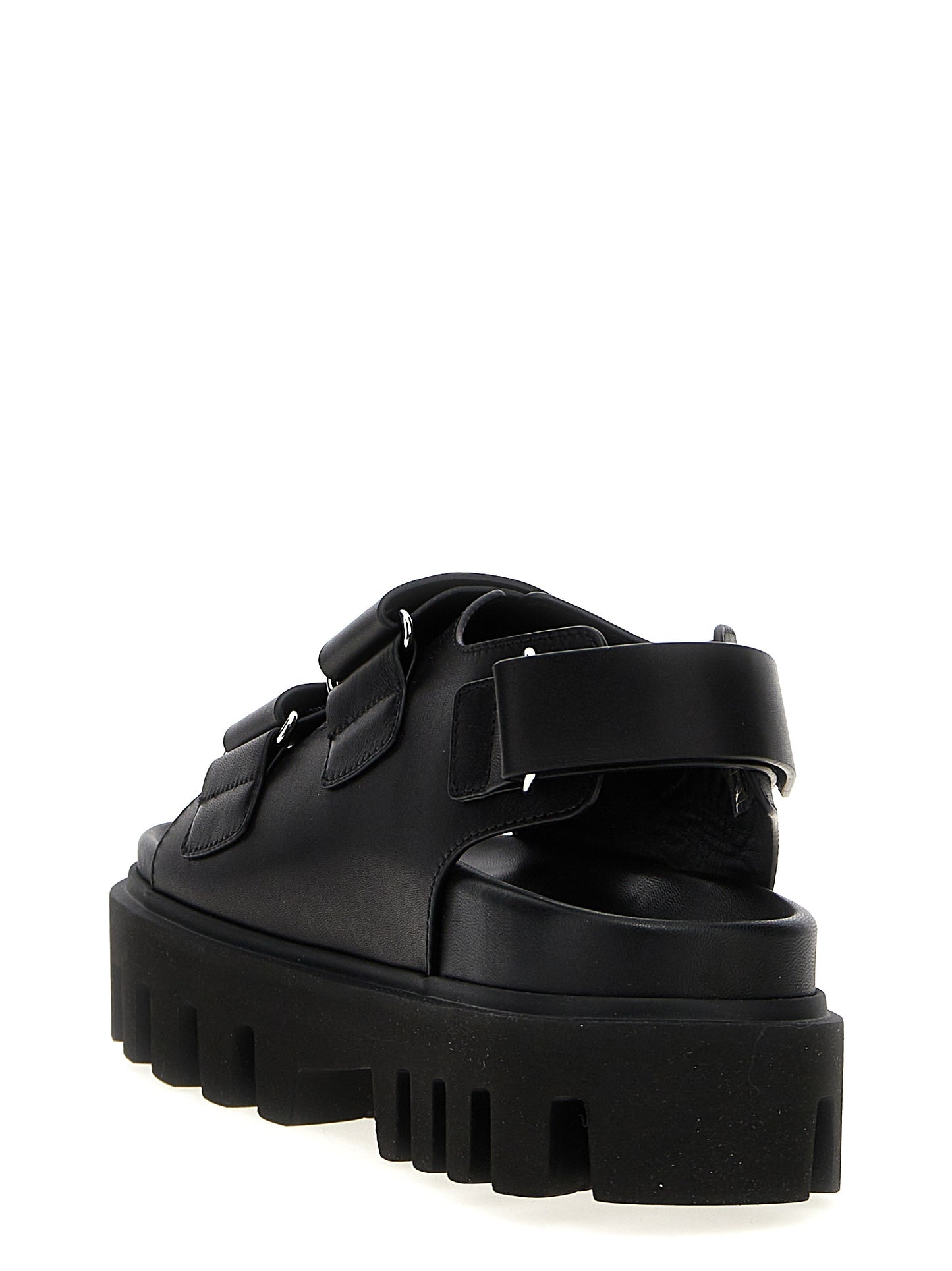Black Calf Leather Bos Taurus Flat Sandals