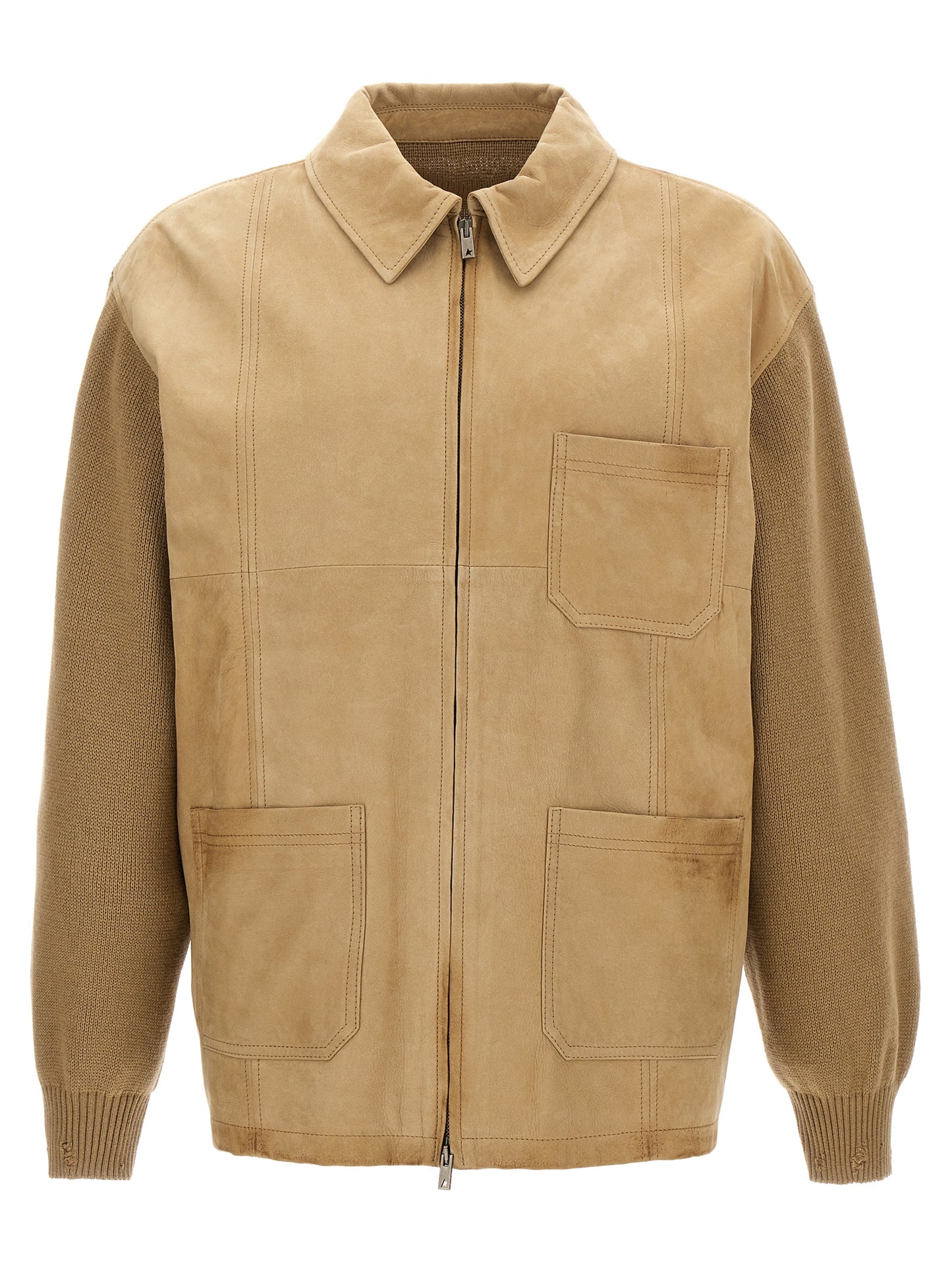 Beige Cowhide Leather Jacket