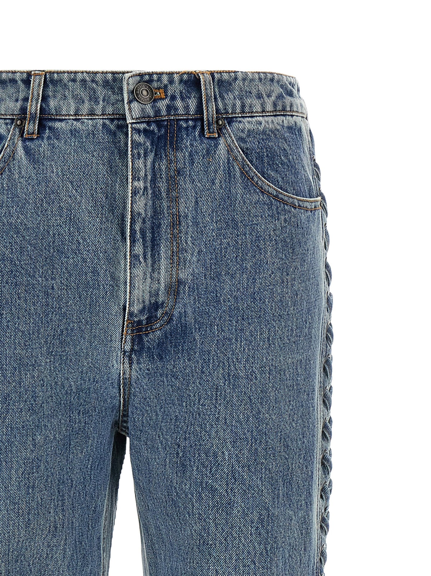 Blue Cotton Straight-Leg Jeans