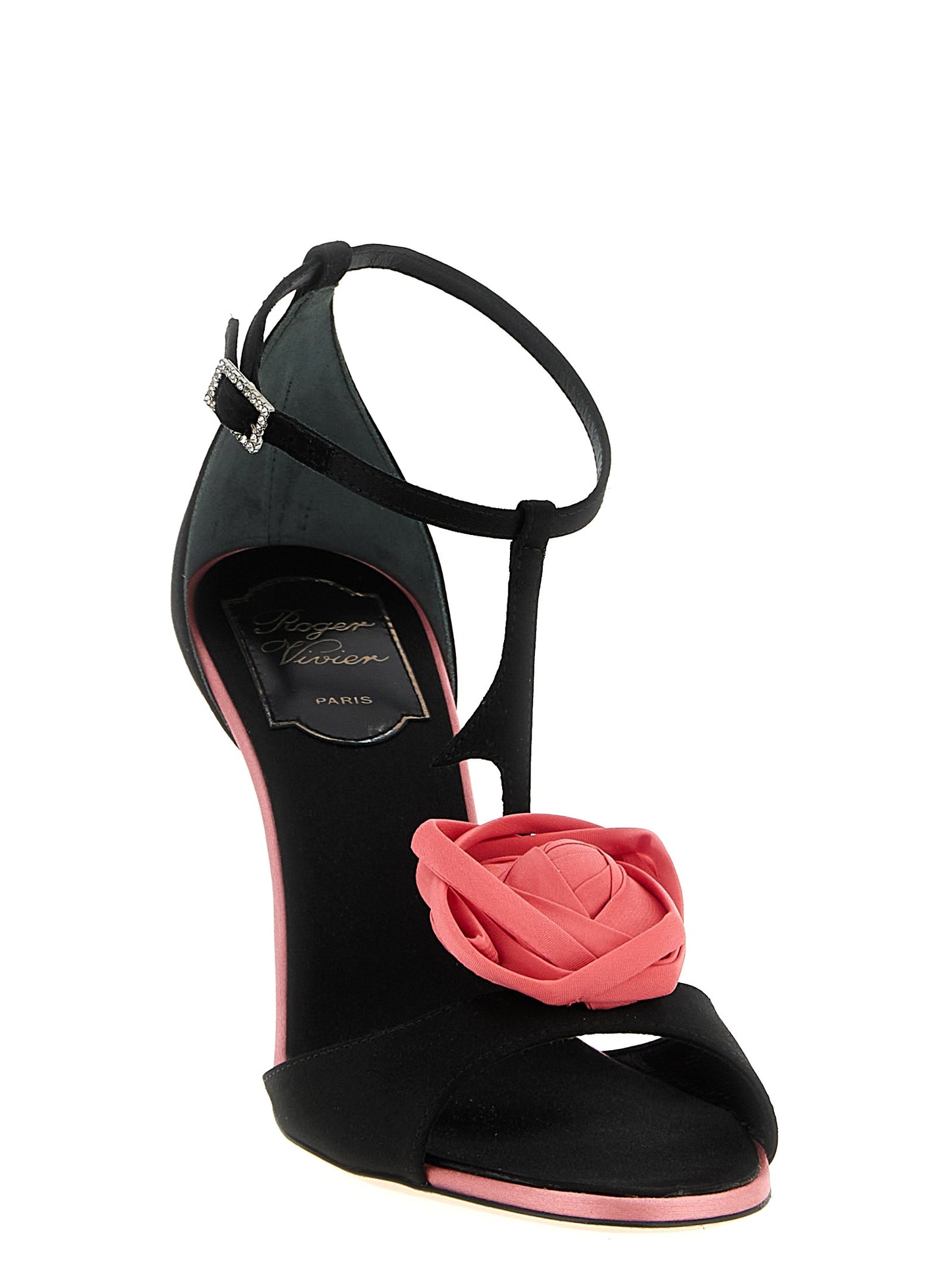 Black Viscose Stiletto Heel Sandals