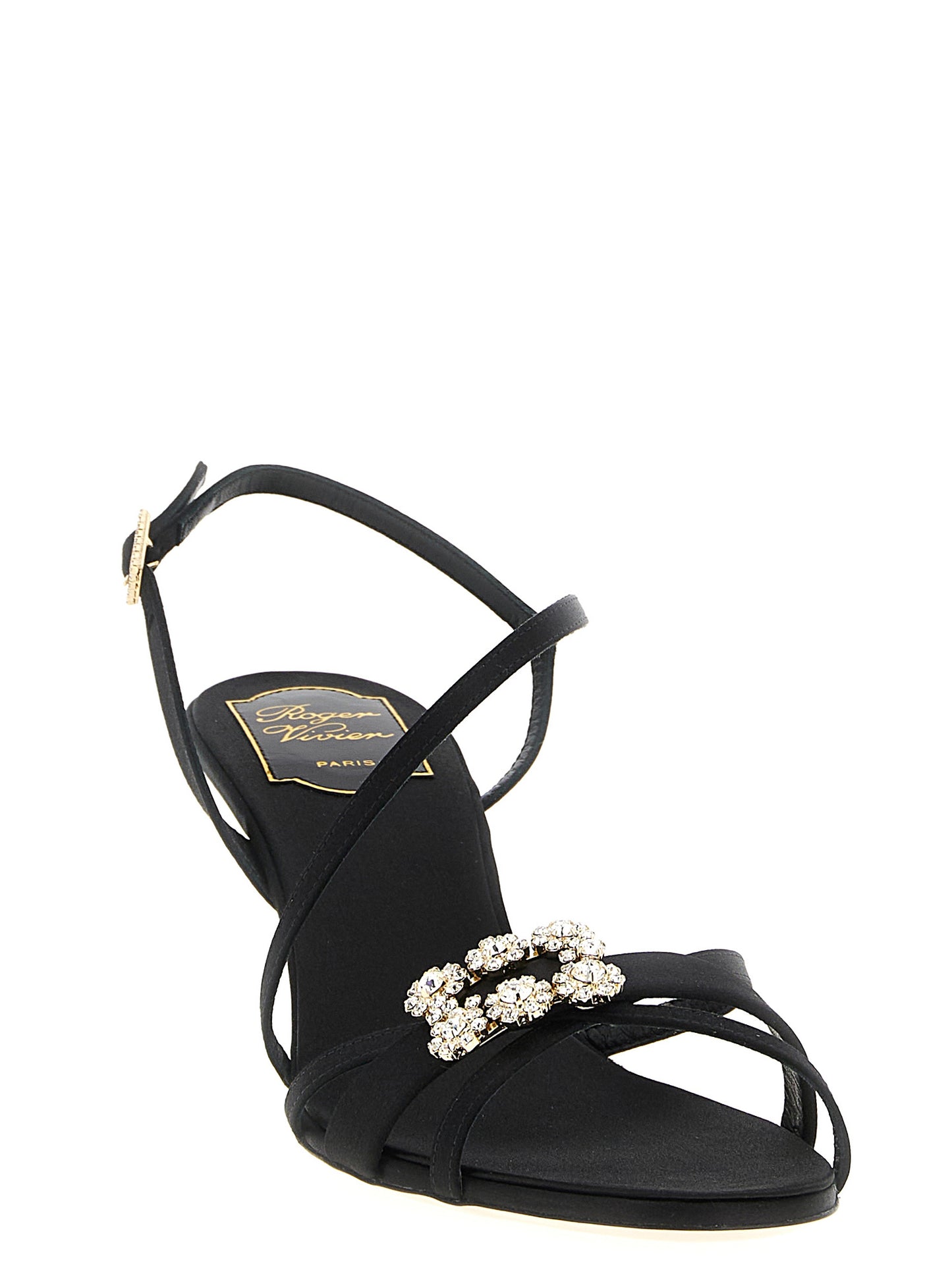 Black Viscose Stiletto Heel Sandals