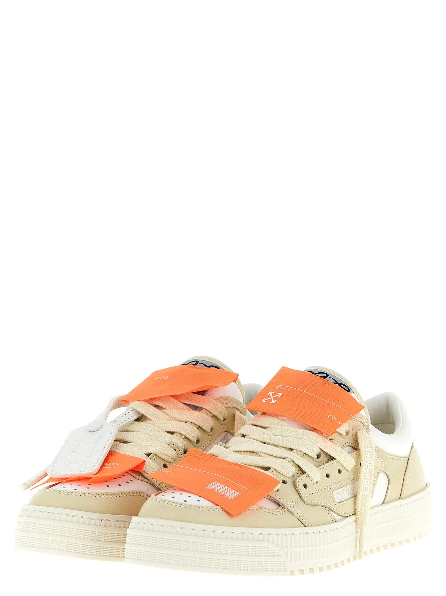 Beige Leather Low Top Sneakers