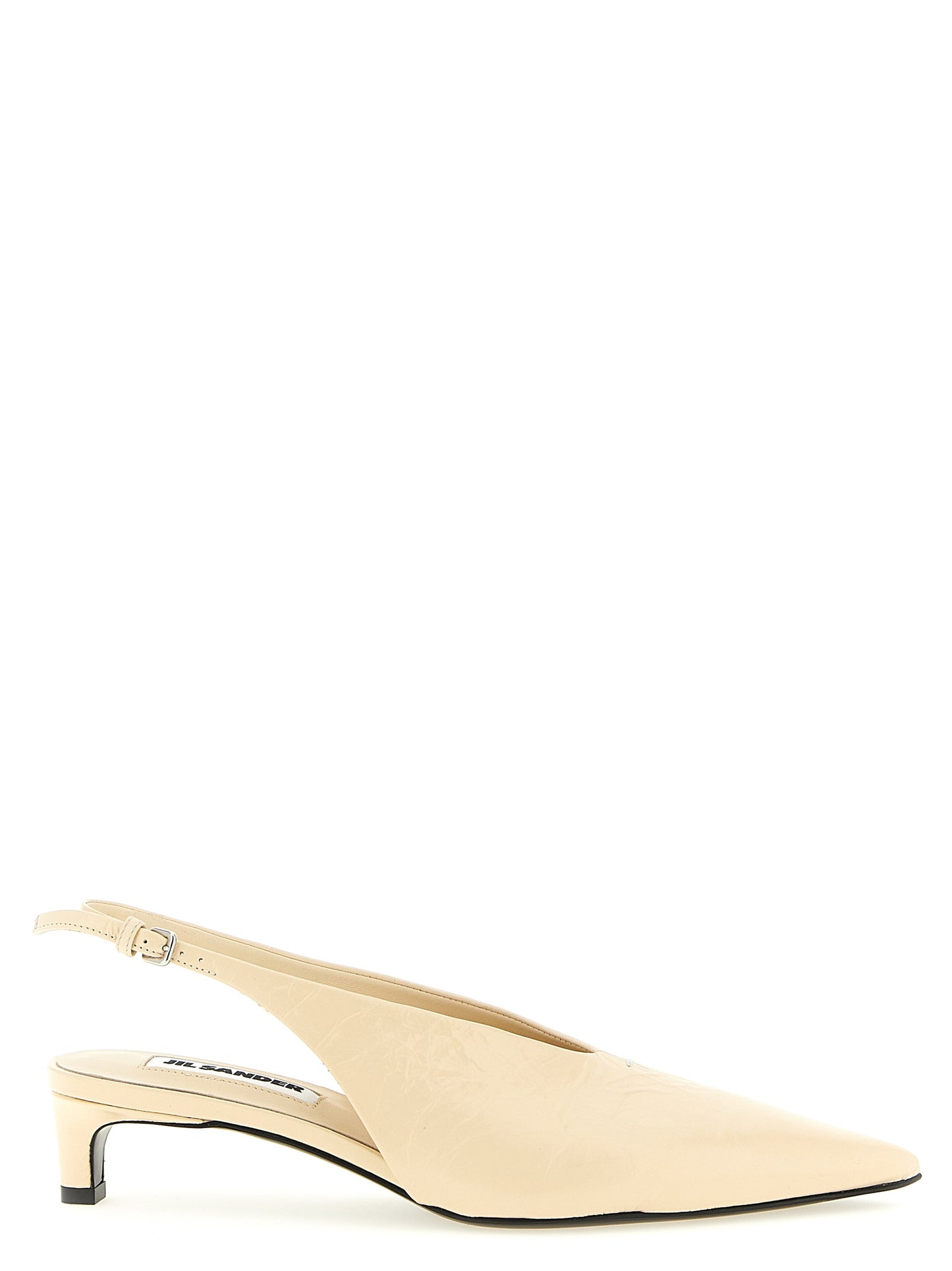 Beige Calfskin Mid Heel Pumps