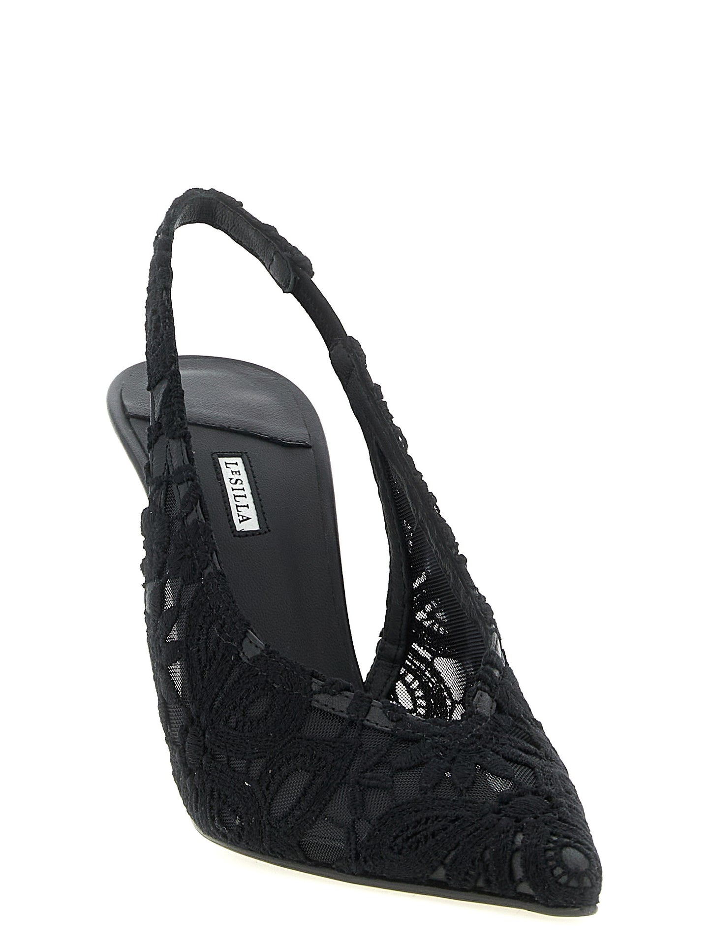 Black Cotton High Heel Pumps