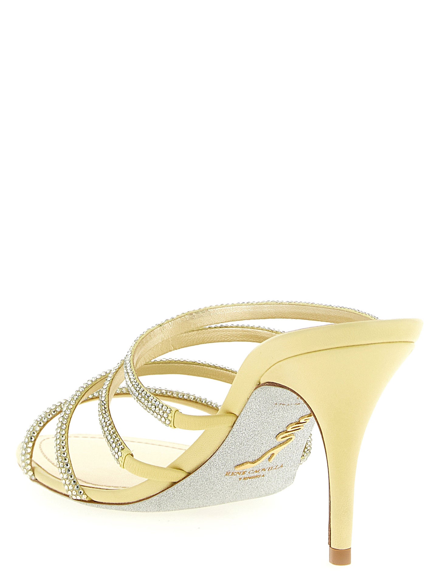 Gold Viscose Stiletto Heel Sandals