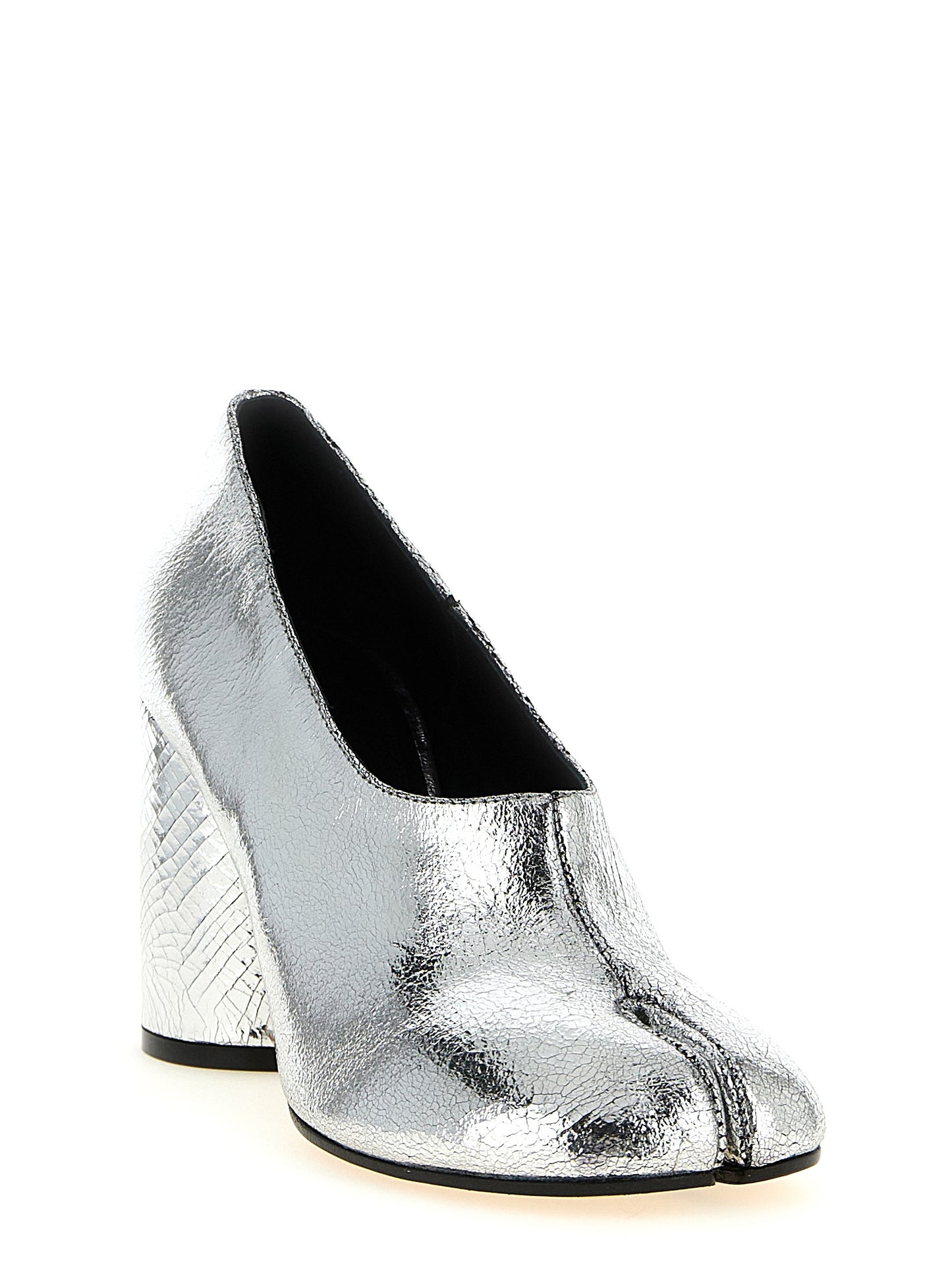 Silver Calfskin Mid Heel Pumps
