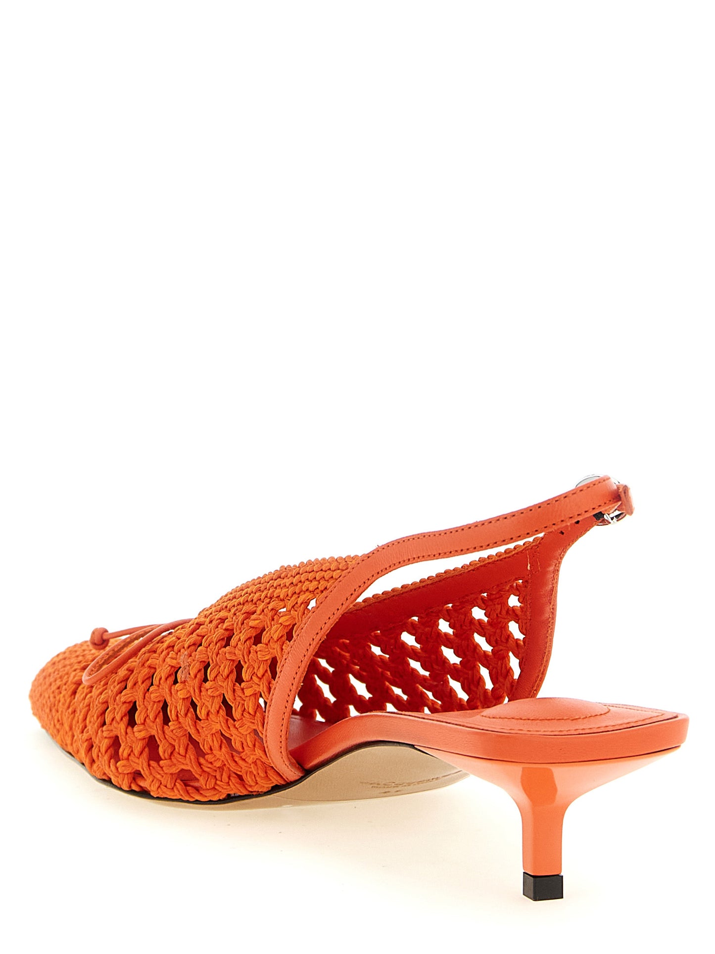Orange Polyester Mid Heel Pumps
