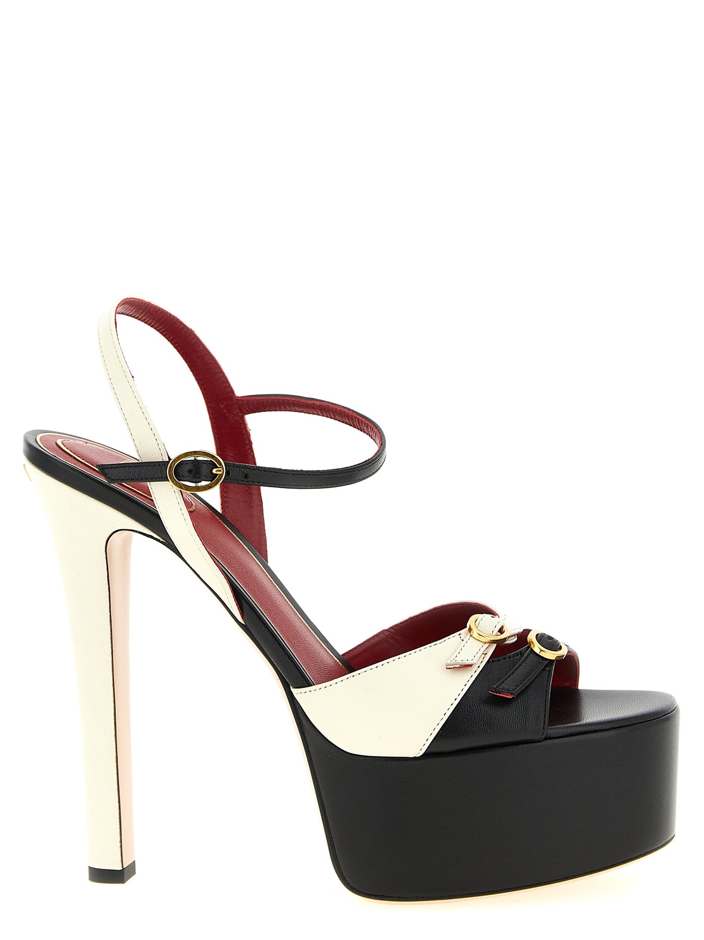 Bicolor Calfskin Stiletto Heel Sandals