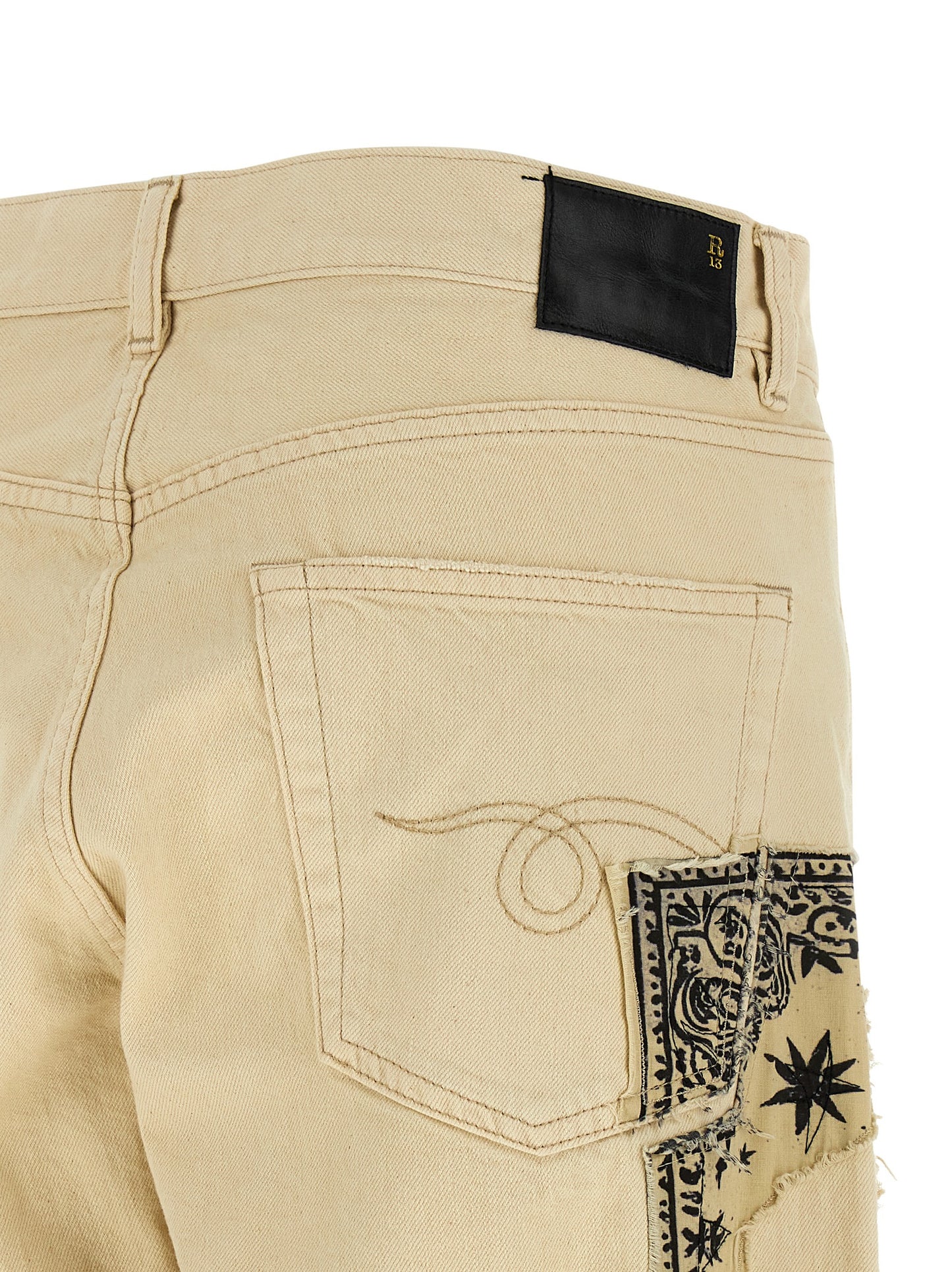 Beige Cotton Straight-Leg Jeans