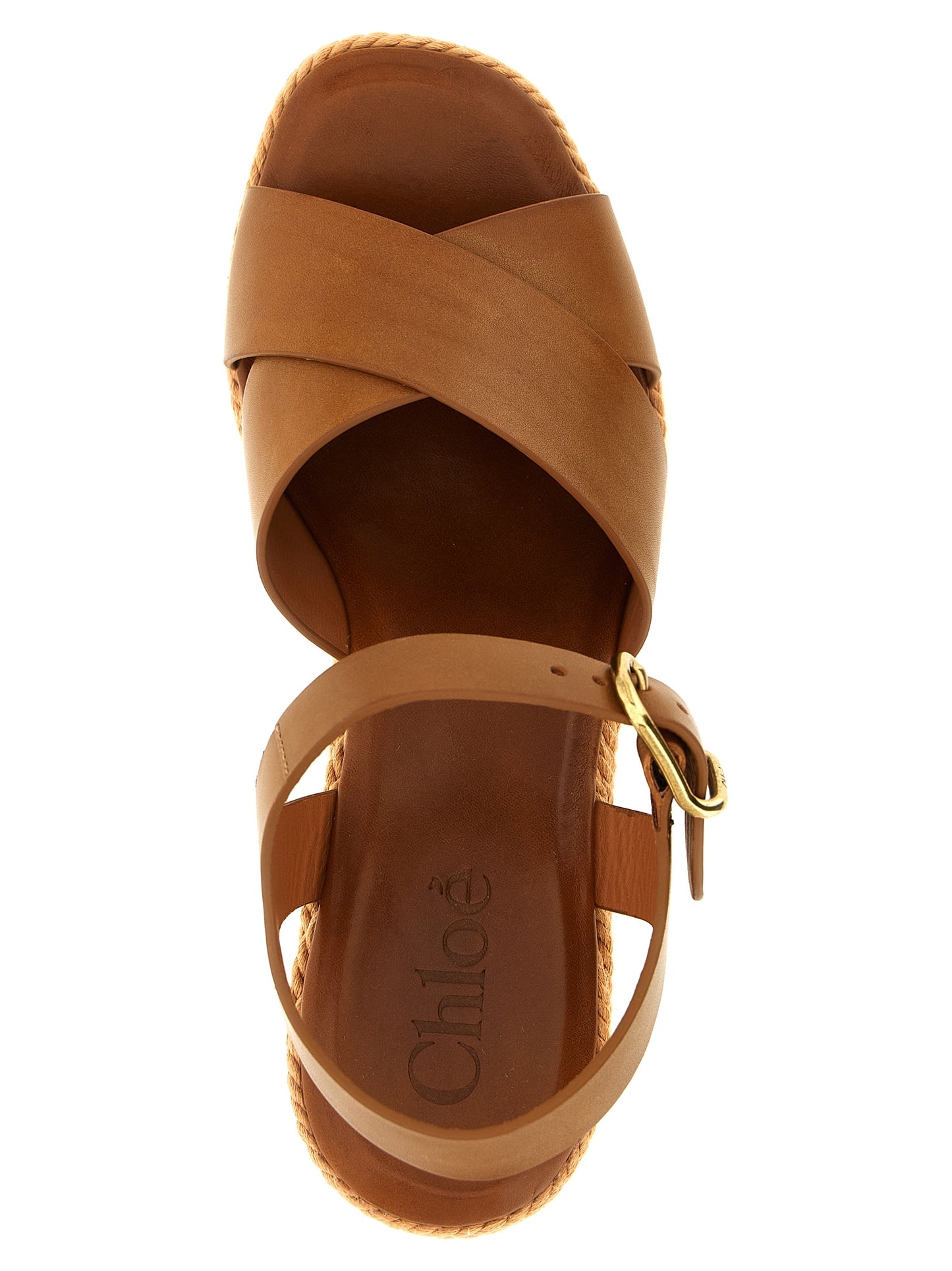 Brown Calfskin Wedge Sandals