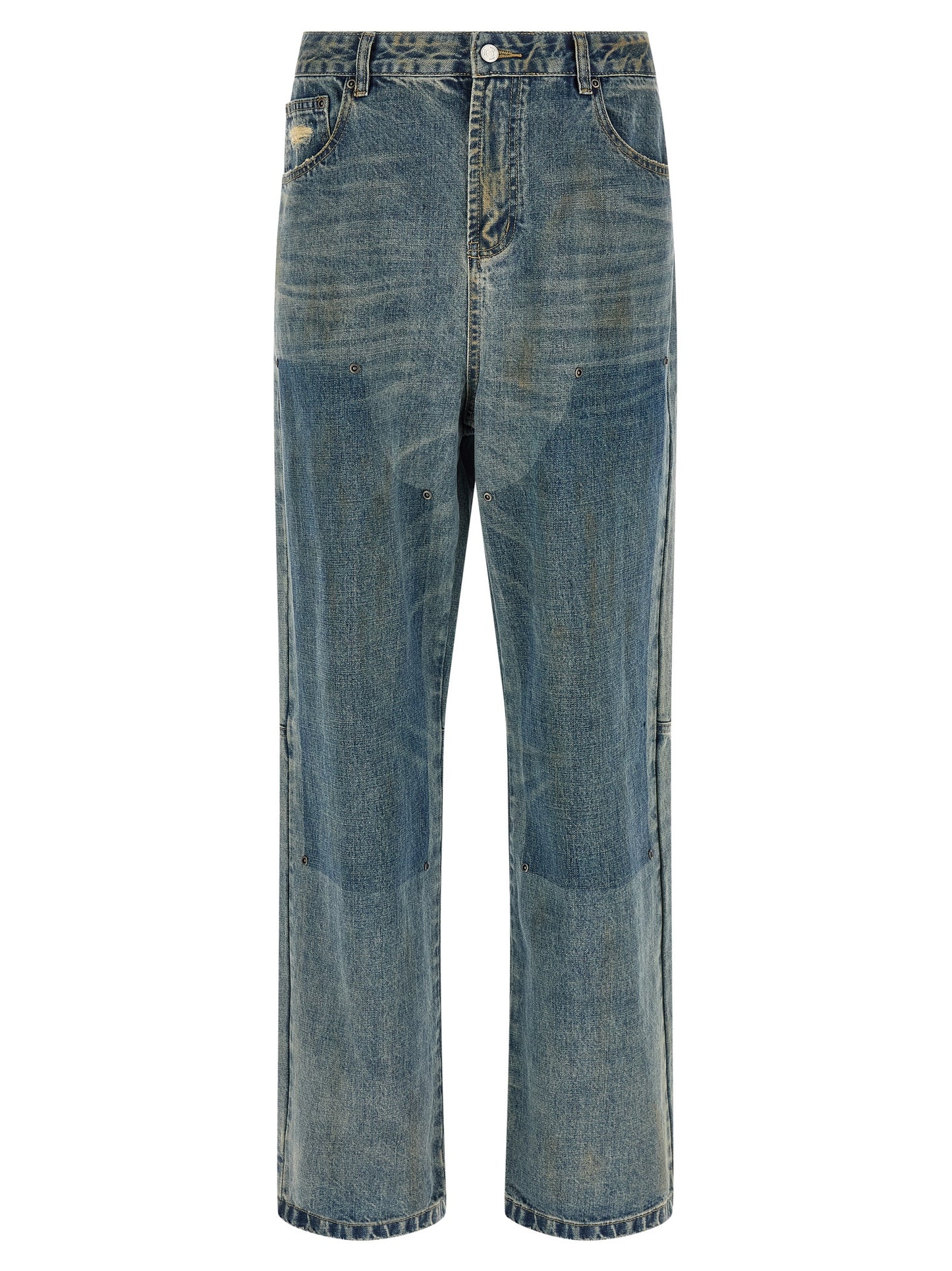 Blue Cotton Straight-Leg Jeans