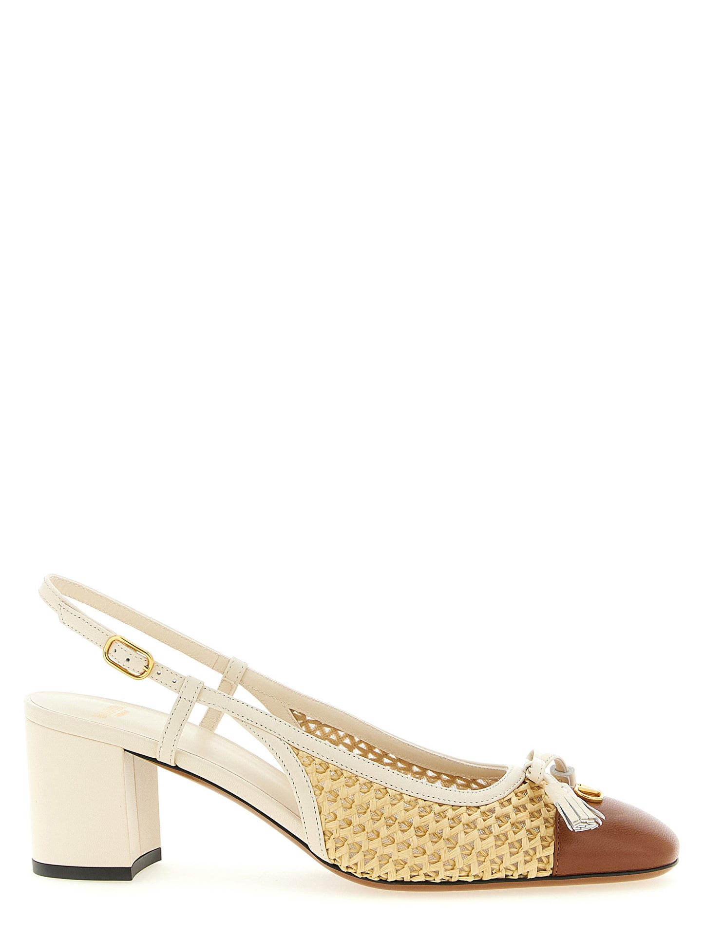 Beige Goatskin Mid Heel Pumps