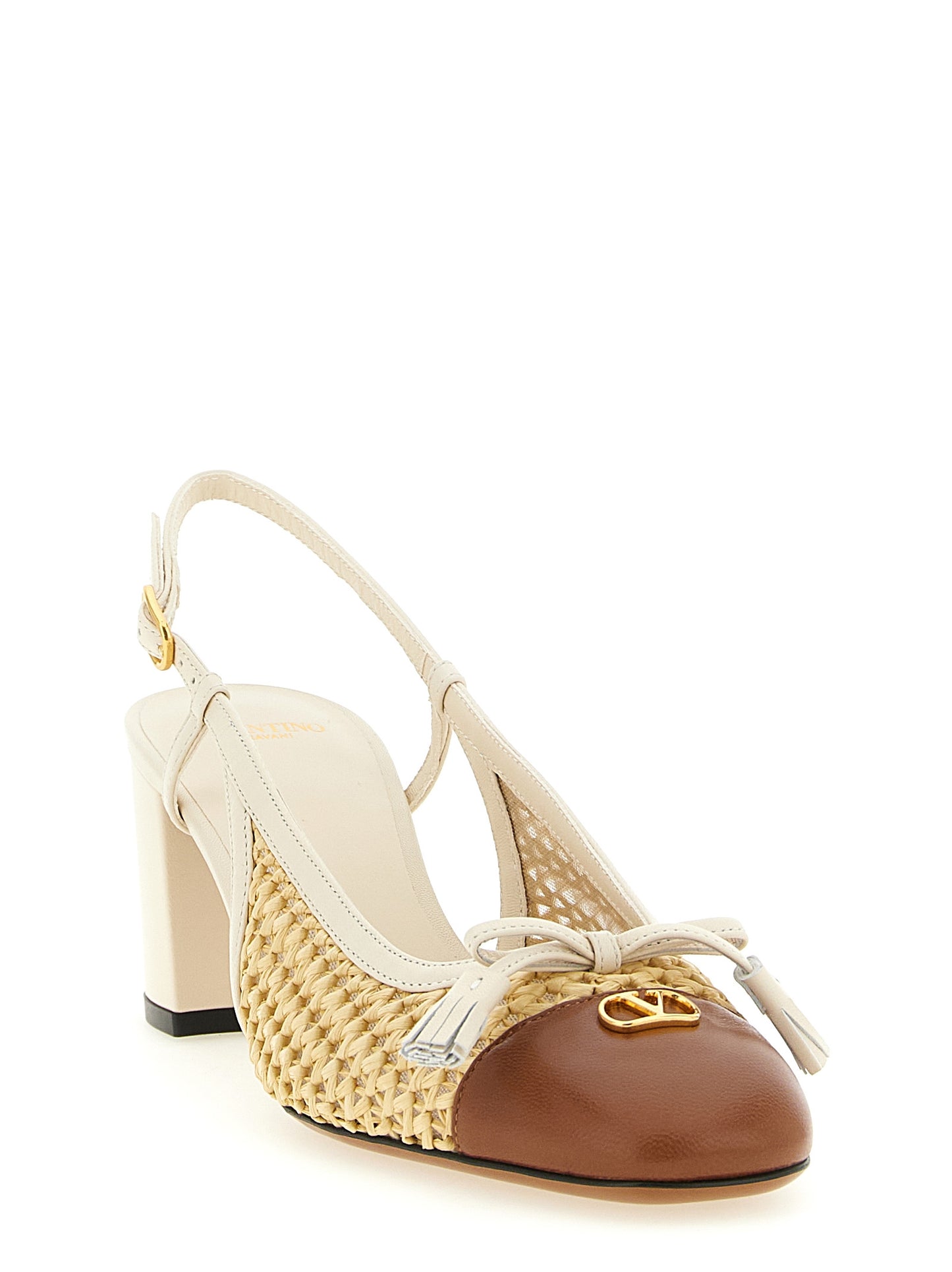 Beige Goatskin Mid Heel Pumps