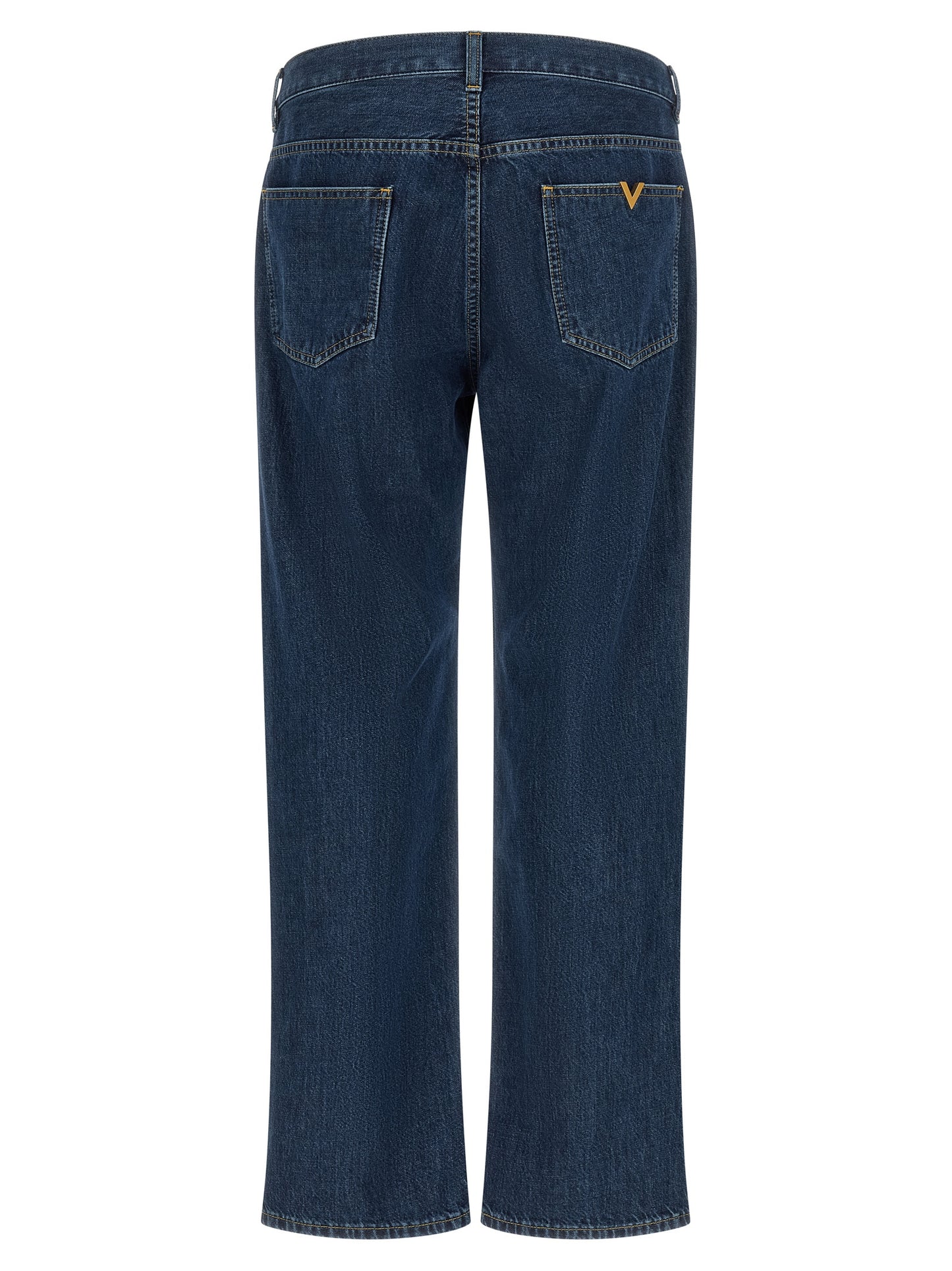 Blue Cotton Straight-Leg Jeans