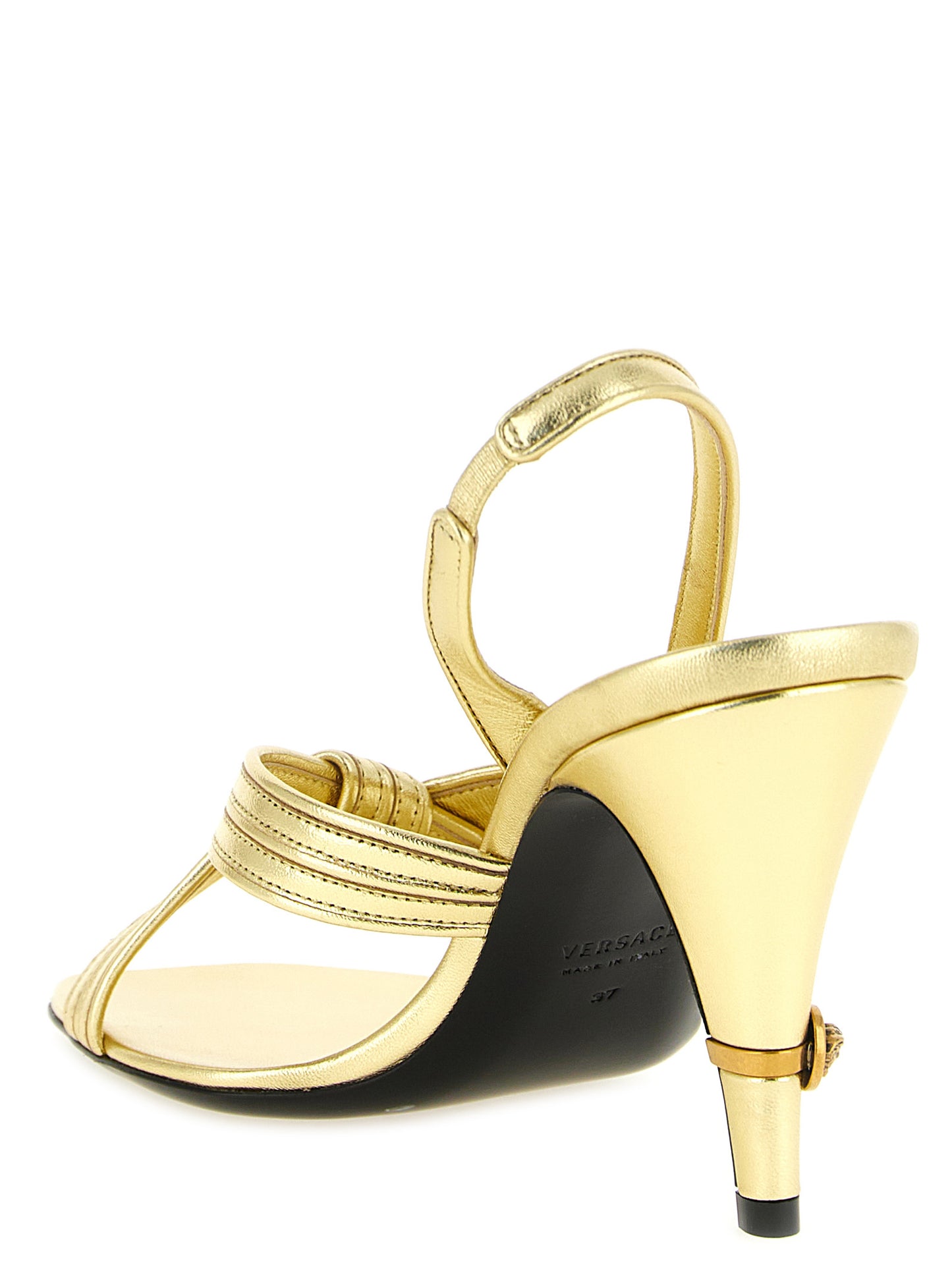 Gold Lamb Leather Stiletto Heel Sandals